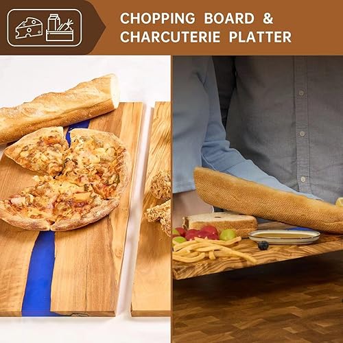 Miniatura 5 de Italian Olive Wood luxury Cheese board with Resin, Charcuterie board, Chopping and Cutting Board for Meat Vegetable & Fruit, Wooden Epoxy Serving