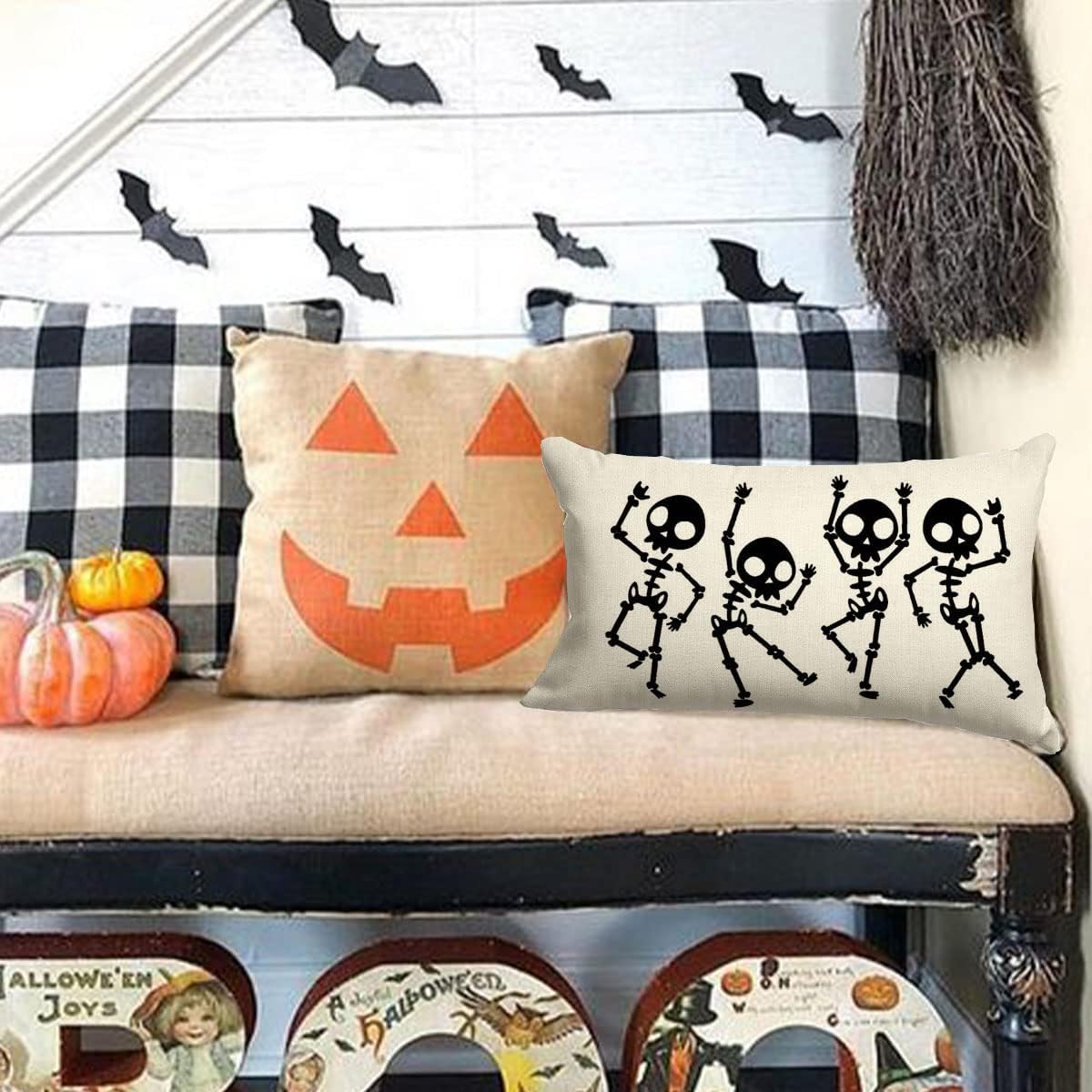 Halloween Pillow Cover 12x20 Skull Skeleton Funny Halloween Lumbar Pillow Covers Decorations Outdoor Halloween Pillows Decorative for Halloween Home Decor for Sofa image 4