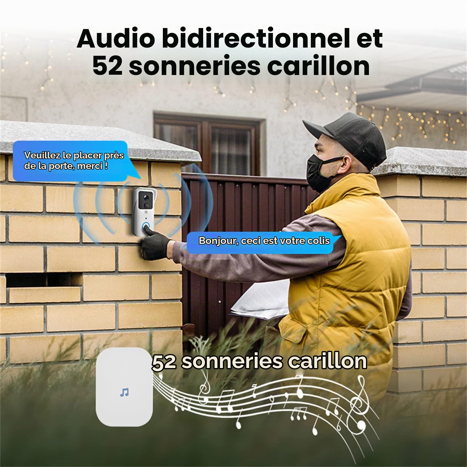 5G 2.4G Wifi Sonnette Vidéo 1080P Tuya Interphone Sans Fil Extérieur Intelligent Sonnette De Porte Sans Fil Étanche Caméra De Sonnette Sans Fil, Audio Bidirectionnel, Vision Nocturne, Étanche IP65