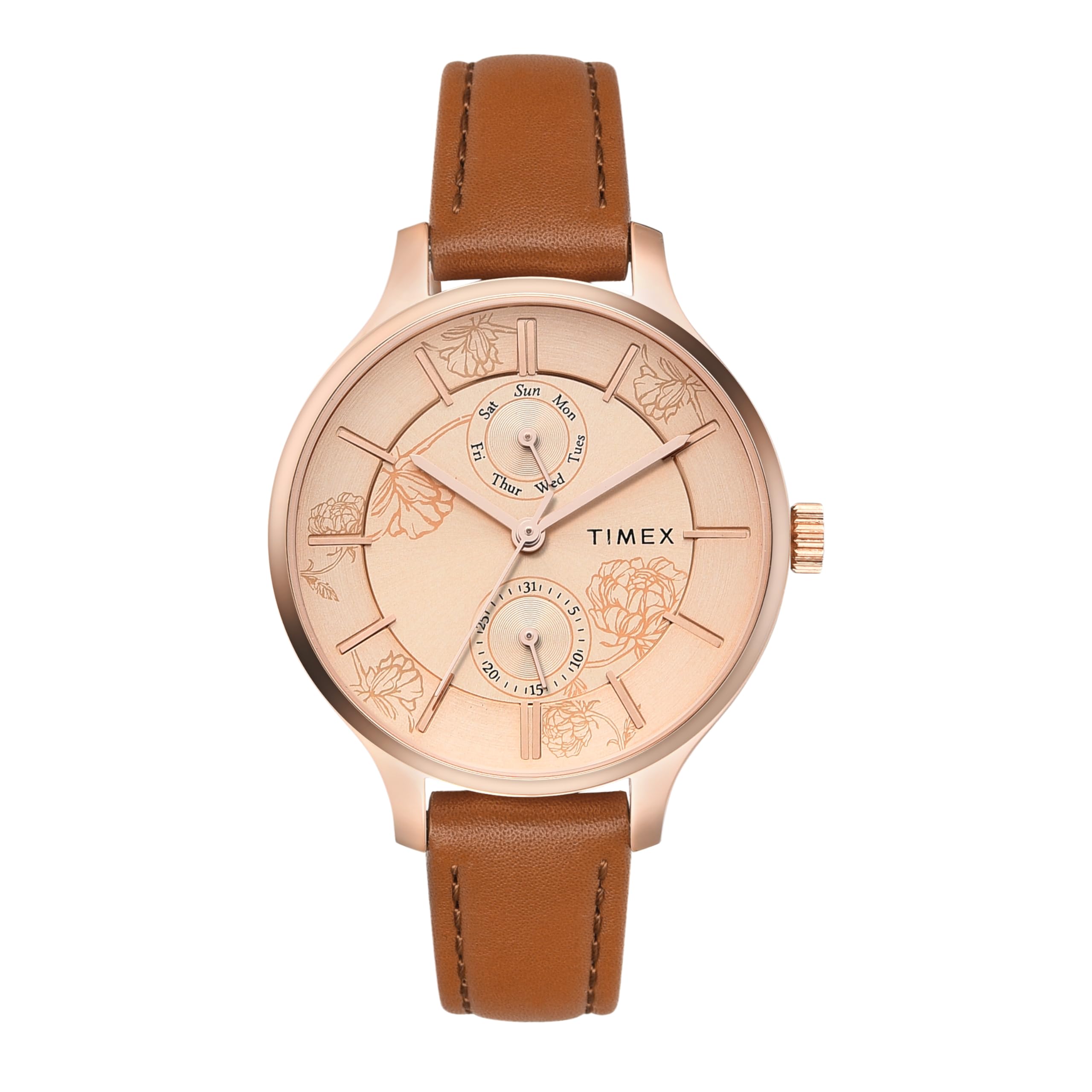 TIMEX Leather Women Rose Gold Round Multifunction Dial Analog Watch- Twel14823 (B0CQRPG38K) Amazon Price History, Amazon Price Tracker