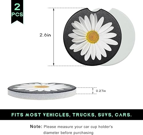 Miniatura 2 de Portavasos de cerámica absorbente con muesca para dedo, bonitos posavasos de flores de primavera, decoración de vehículo para mujeres y hombres