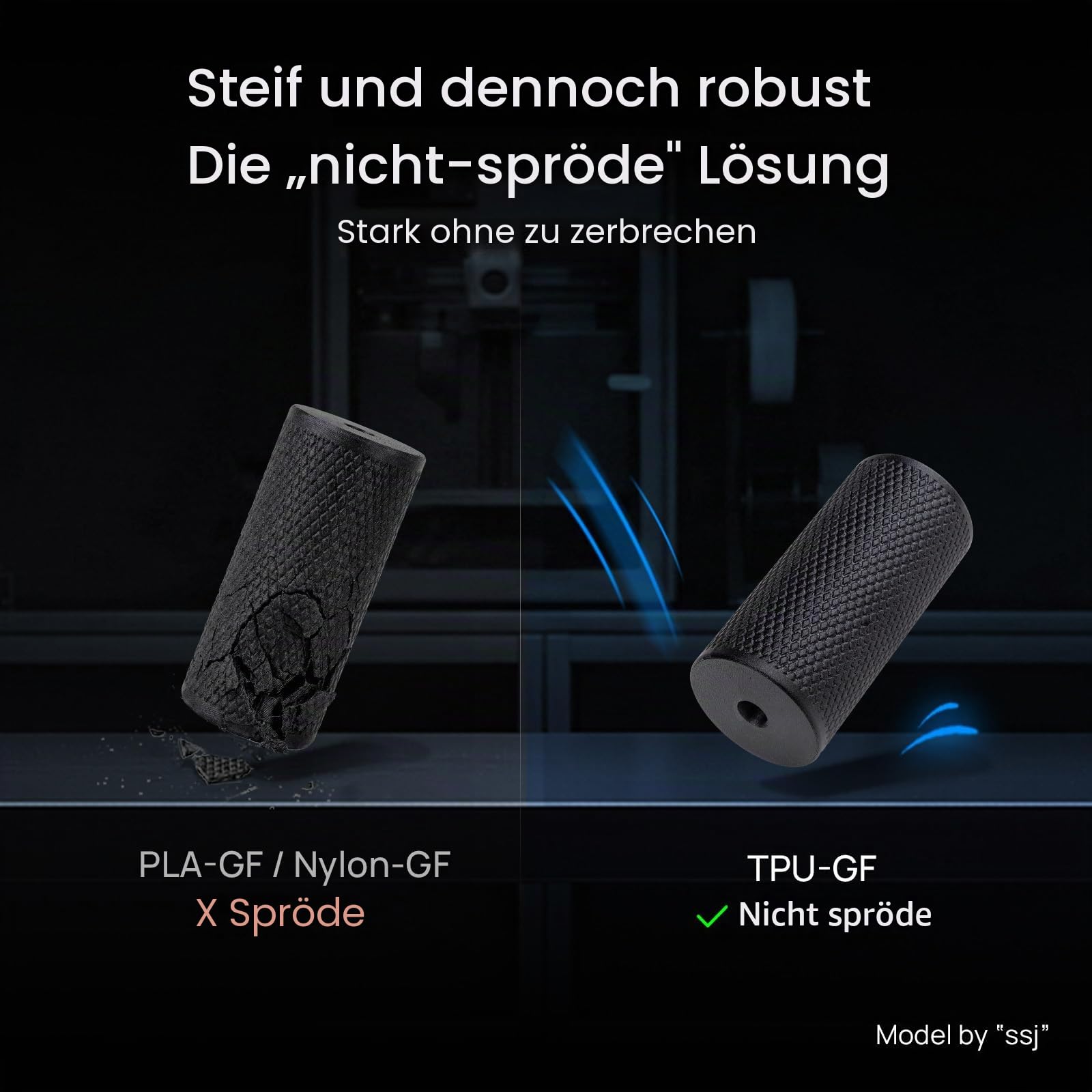 Siraya Tech Fibreheart TPU-GF 3D-Drucker-Filament, glasfaserverstärktes TPU, extrem geringe Verzugstendenz und leicht zu drucken, hohe Schlagfestigkeit, vibrationsdämpfend (Schwarz, 1 kg)