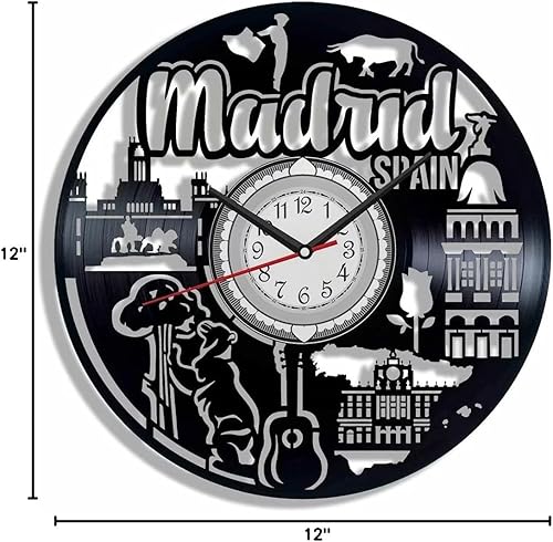 Miniatura 8 de Madrid España - Reloj de pared con diseño de disco de vinilo, arte de pared de 12 pulgadas, decoración del hogar, regalos de recuerdo de viaje