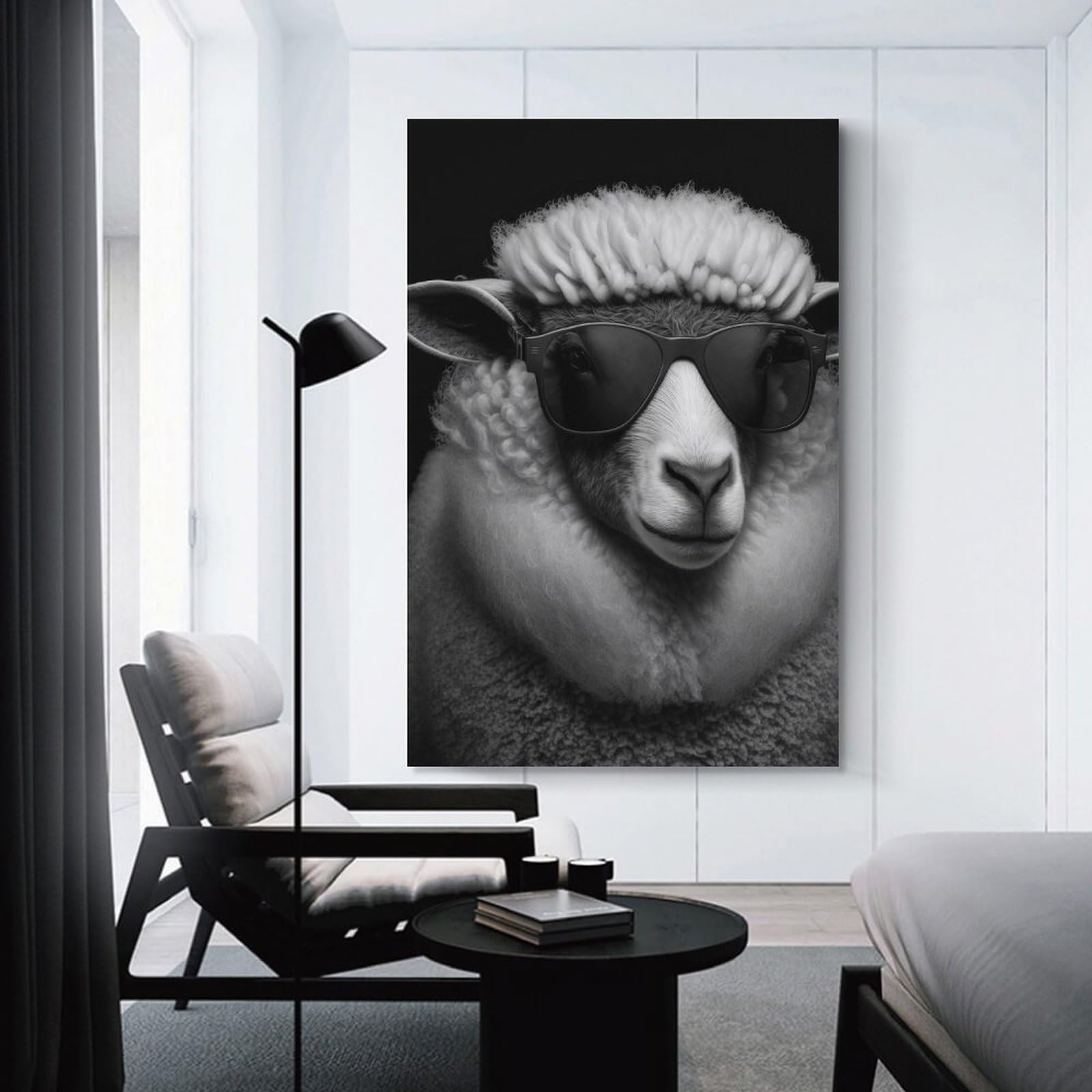 Junmoney Canvas Art Print Portrait of A Sheep, 24x36inch(60x90cm), for Office, Study Or Home Workspace, Home Office Artwork with Decorative Appeal
