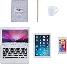 TIESOME Ensemble pour ordinateur portable miniature 6 pièces 1:12 Mini ordinateur portable Décoration de maison de poupée Petite maison de poupée Modèle de meubles Simulations Tablette (blanc)