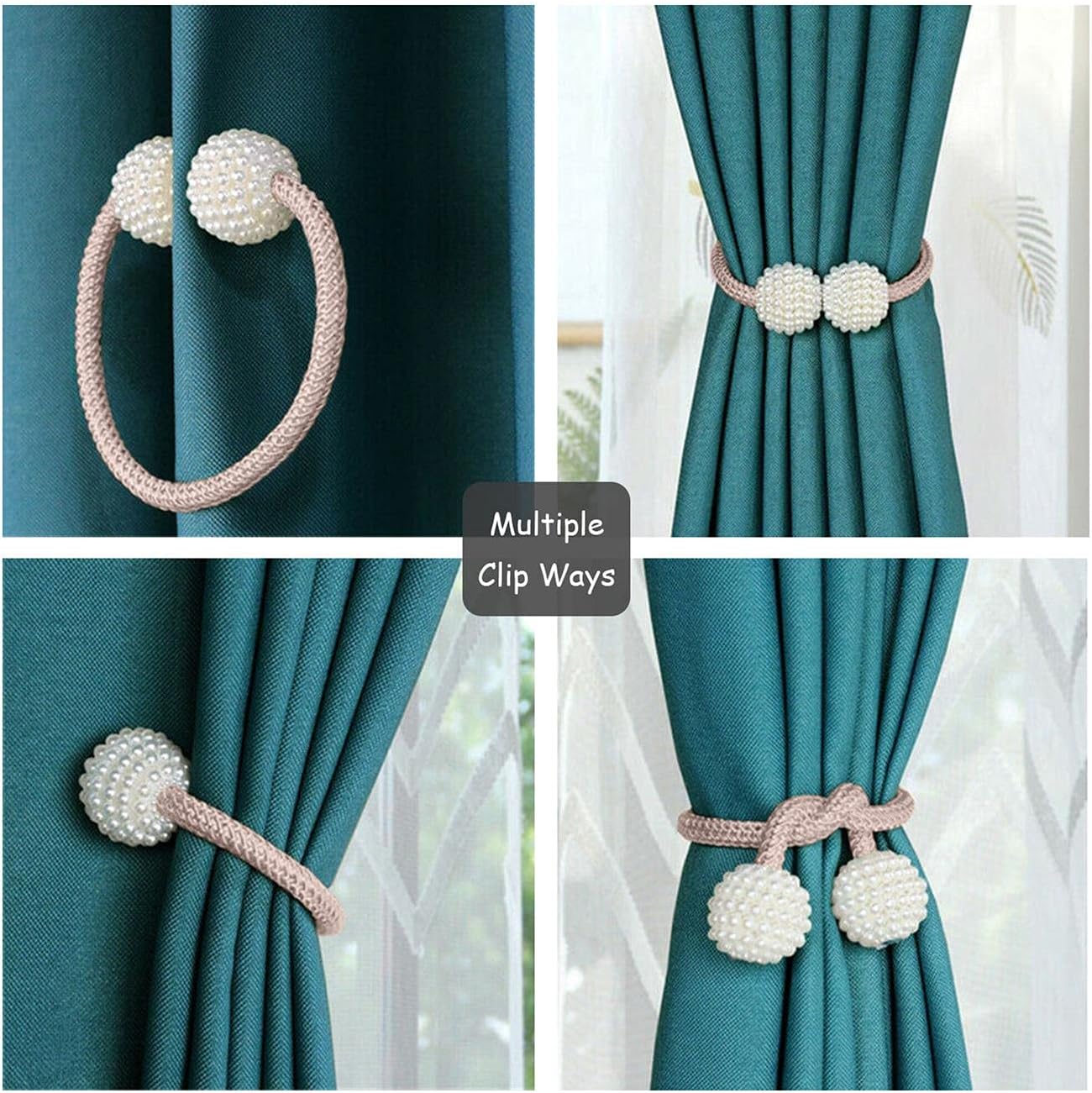uboory | Strong Magnetic Curtain Tiebacks | 2 Pack 16 Inch | Decorative Curtain Holdbacks for Window Décor(Beige)