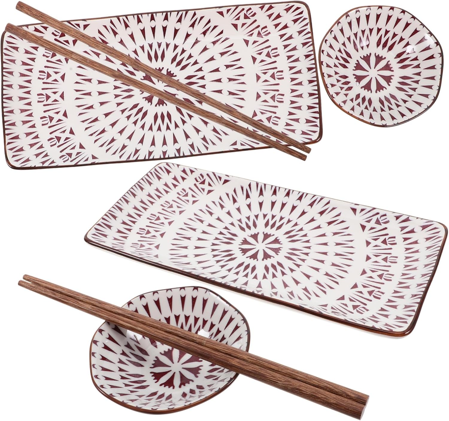2 Sets Japanese Style Sushi Plate with Ceramic Serving Plates Sashimi Dish Chopsticks Smooth Surface Unique Pattern for Restaurants Hotels Parties