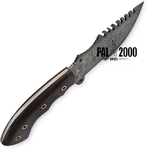 Miniatura 6 de PAL 2000 KNIVES HUN-9833 Cuchillo de perseguidor de hoja fija hecho a mano de acero de Damasco con funda