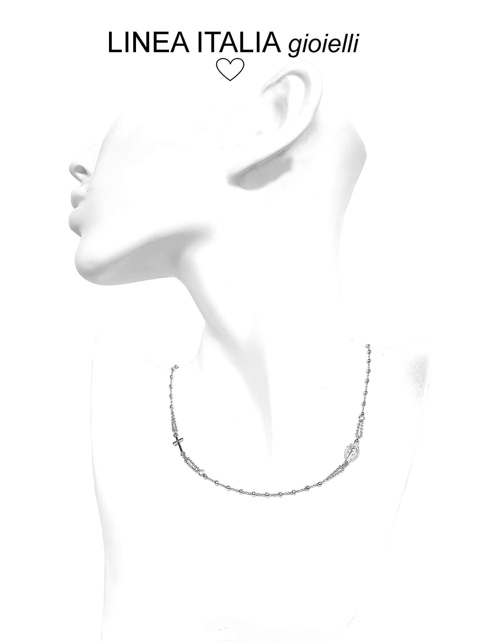 Linea Italia Gioielli - Collana Rosario Girocollo in Argento 925 con Croce e Medaglietta Madonna - Made In Italy