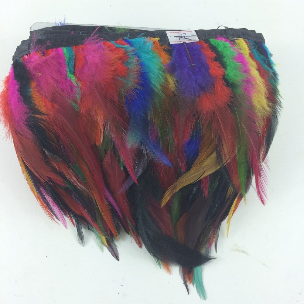 Sowder Rooster Hackle Feather Fringe Trim for Custume Dress Decoration Pack of 5 Yards(Colorful)