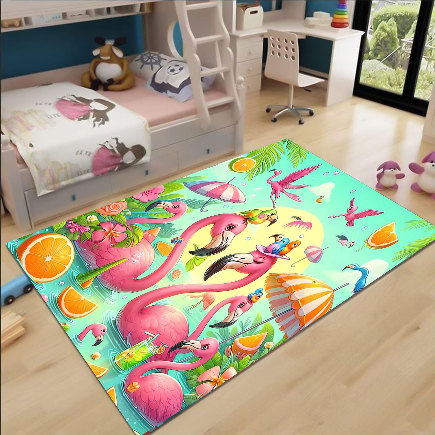 Tapis flamant rose doux pour sol de chambre d'enfant