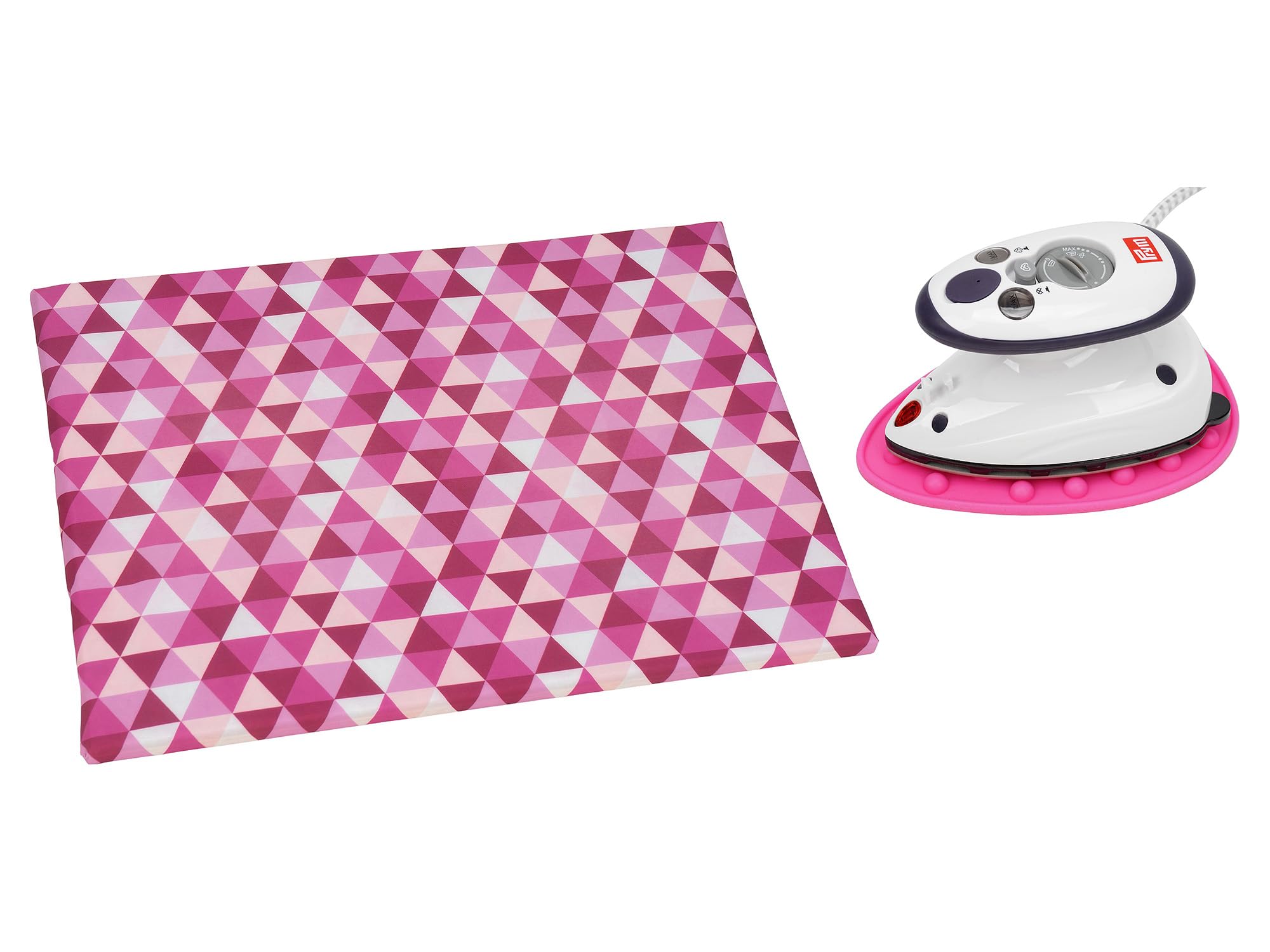 SEMPLIX Prym - Set da stiro con retro antiscivolo, 30 x 40 cm, mini vassoio da stiro 10,5 x 15,5 cm, mini ferro da stiro (bacca/rosa)