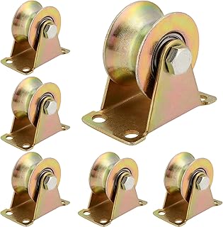 MANCHAP 6 Pack 2 Inch U Groove Wheel Pulley, Steel U-Type Groove Wheel, Rigid Caster with Bracket Sliding Gate Rollers for Inverted Track, Rolling Gate, Wire Rope Rail, Loading 660 Lbs