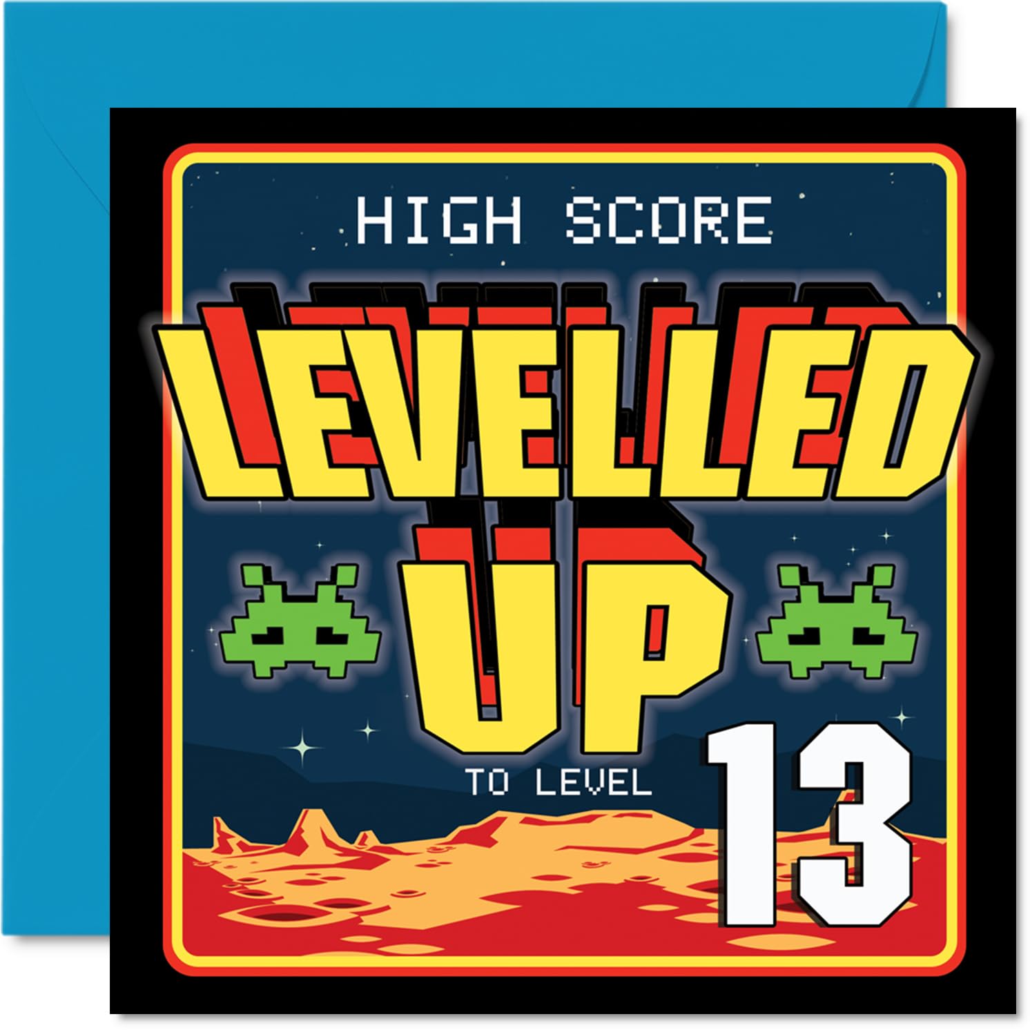 13th Birthday Cards for Girls Boys - Leveled UP - Happy Birthday Card for 13 Year Old Girl Boy Niece Son Brother Granddaughter, 145mm Bday Greeting Cards