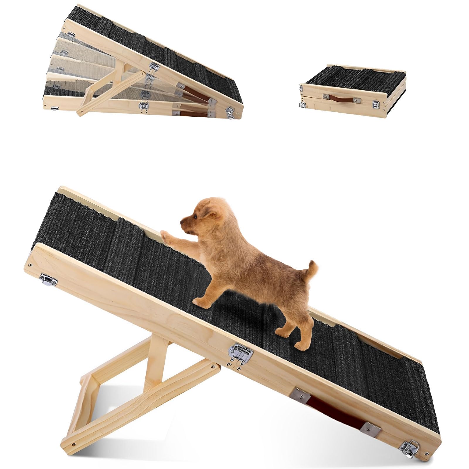Folding Dog Ramp,4 Adjustable Height from 10" to 19", Car Ramp for for Small Medium Dogs with Dog Ramp Carpet, Anti-Slip, Folding, Adjustable,Use for Low Bed Couch