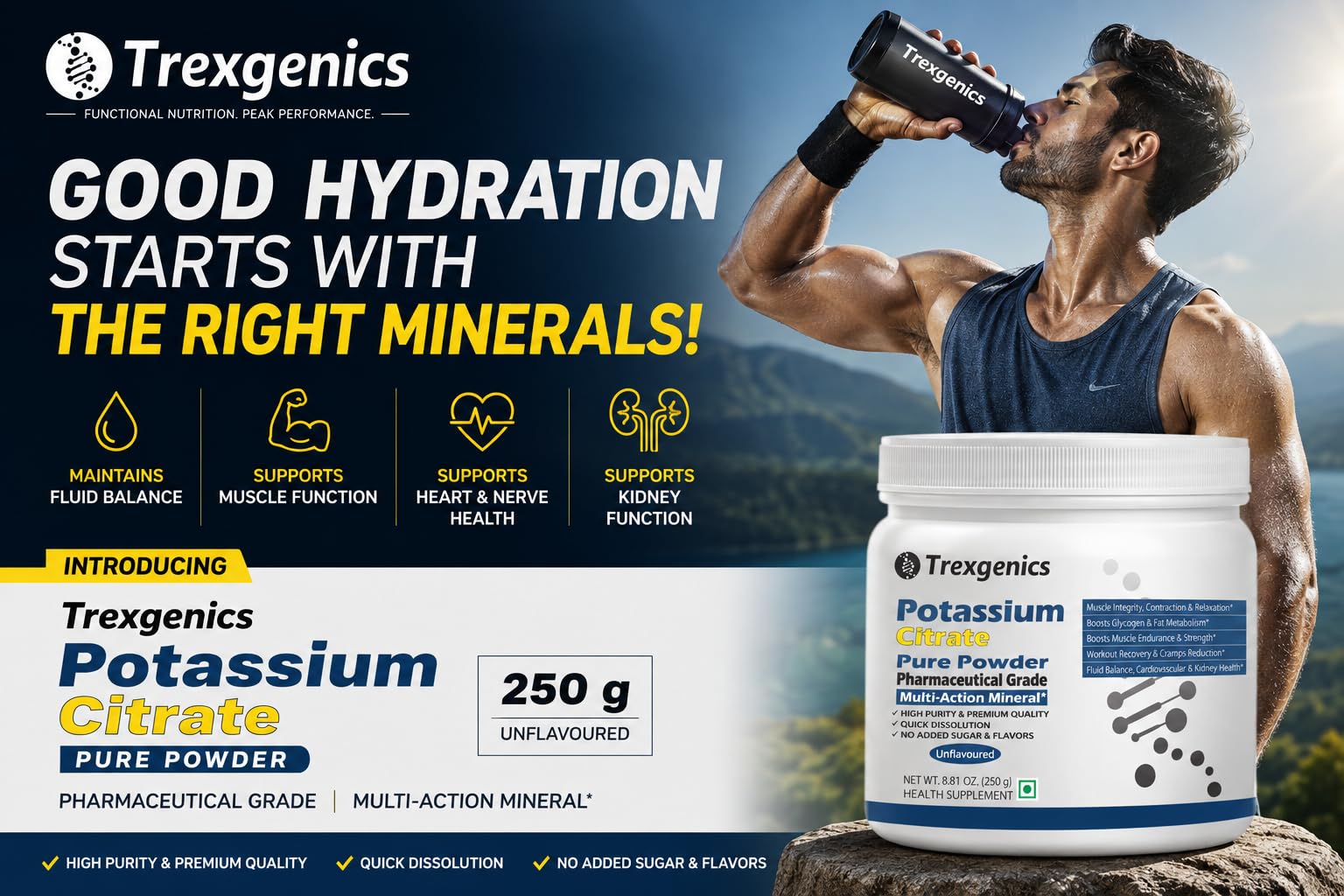 Trexgenics POTASSIUM CITRATE Pure Powder Pharmaceutical Grade Electrolyte Balance, Nerve & Muscle Health (250 gram / 8.81 OZ) 2