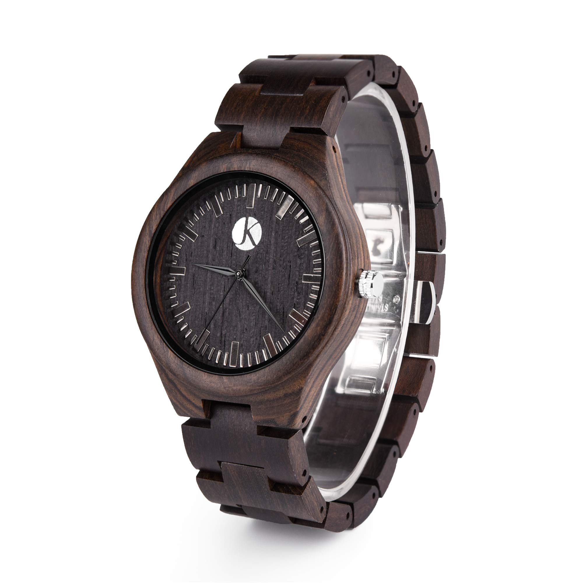 Kim Johanson Herren Ebenholz Armbanduhr *Dark Star* in Braun/Schwarz mit Einem Gliederarmband Handgefertigt Quarz Analog Uhr inkl. Geschenkbox