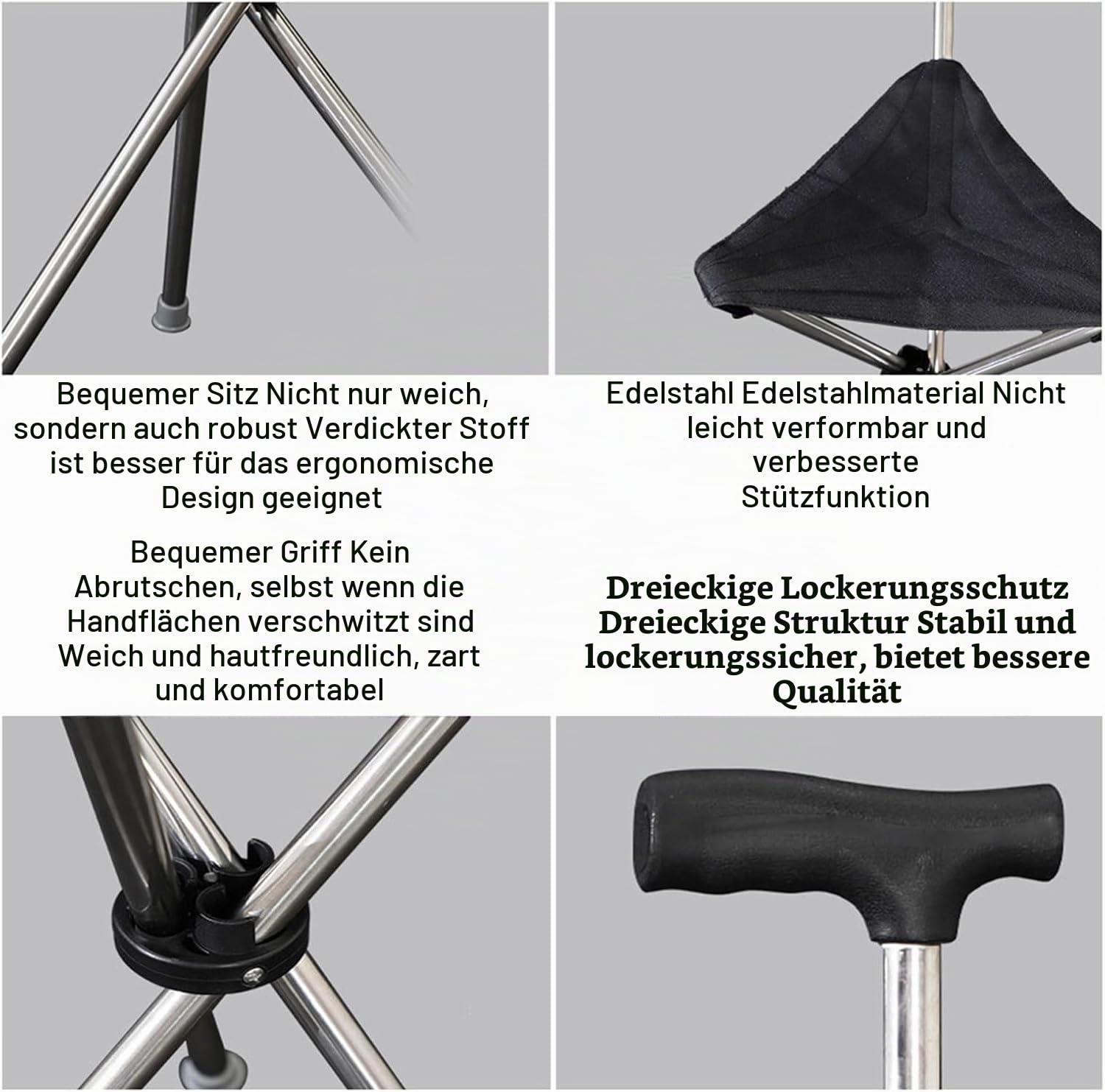 Klappbarer Gehstock für Senioren Aid Stativ Krückenstuhl mit Sitz Gehstock mit Sitz Höhe 86 cm, Nicht Verstellbar Leicht Spazierstock Wanderstock Tragbare Krücke Gehhilfe 3 Beine