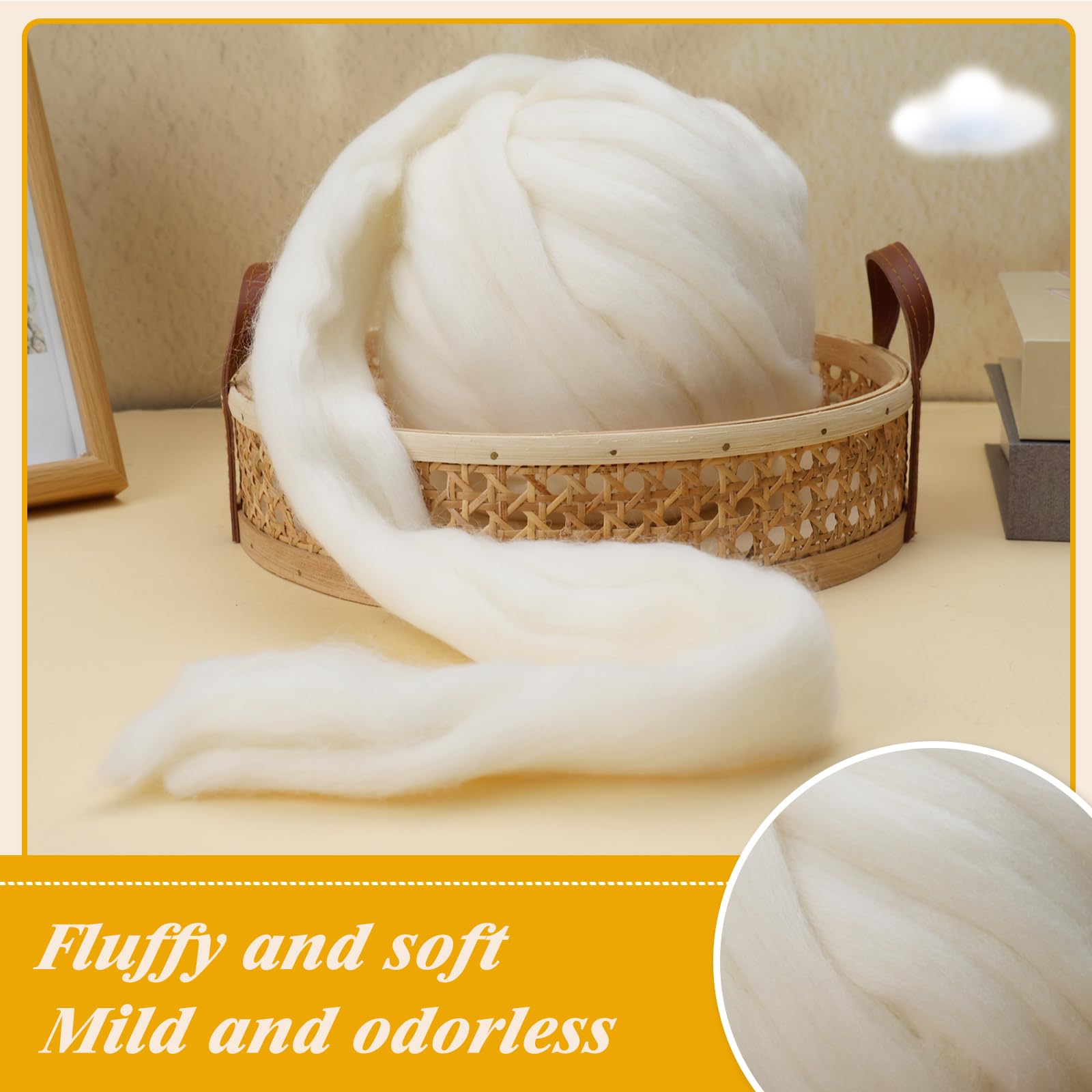 MORFEN Lana de 9.5 onzas, lana de fieltro con aguja, lana pura, hilo de lana, fieltro de aguja, hilo de fibra adecuado para suministros de fieltro de lana, materiales de manualidades (blanco