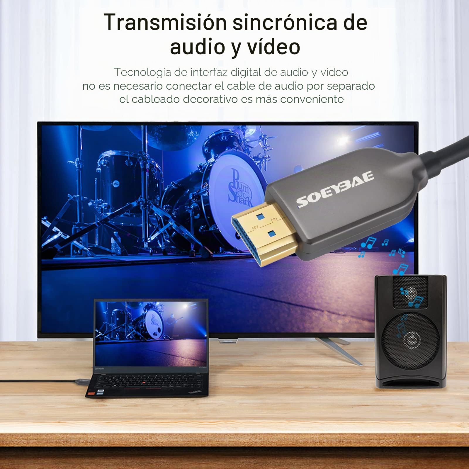 SOEYBAE Cable HDMI de Fibra Óptica 50M HDMI 2.0 4k@60Hz HDR 4:4:4, Ultra HD de Alta Velocidad 18Gbps, 3D, ARC, HDCP 2.2