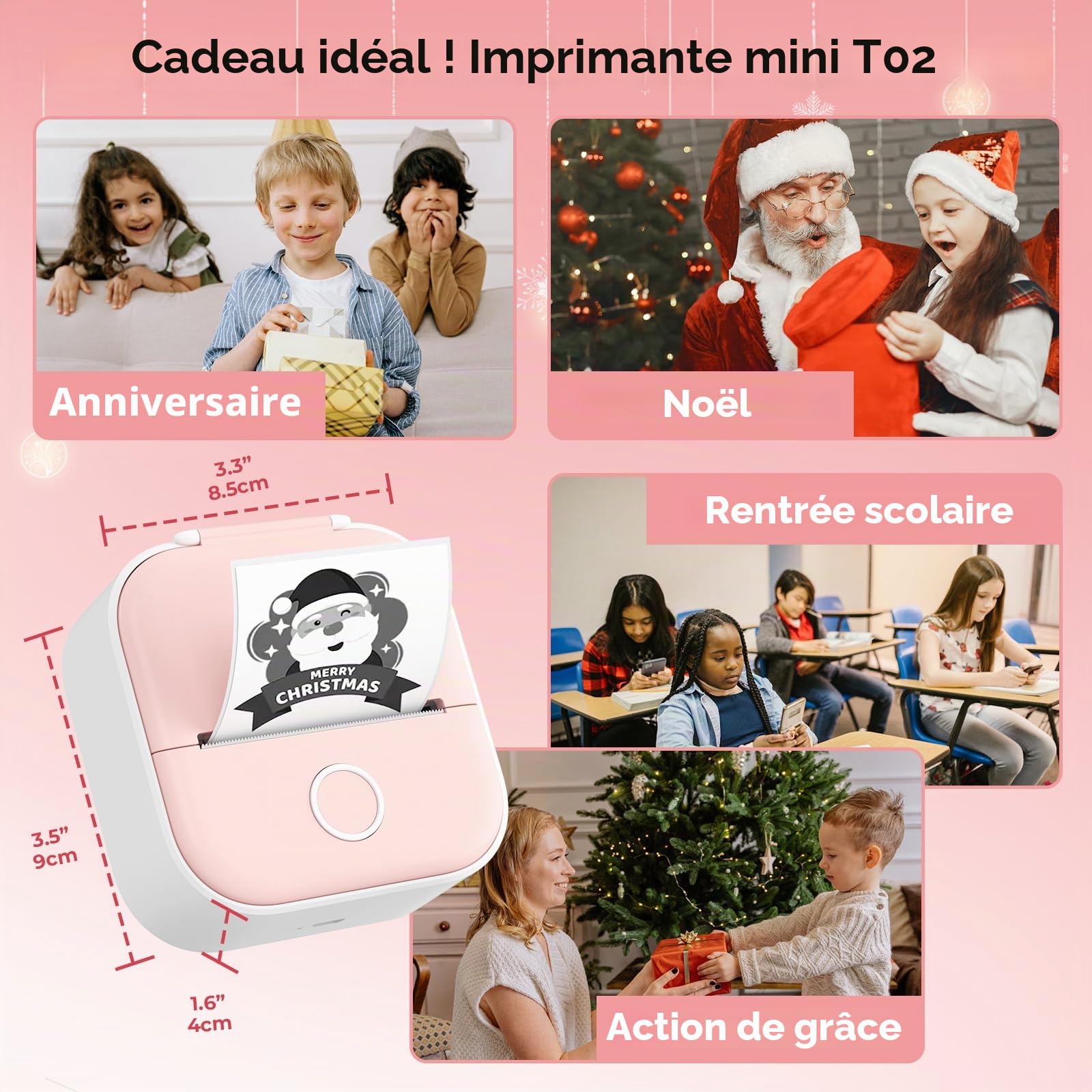 Mini Imprimante Thermique Portable T02, Autocollant pour Téléphones et Tablettes, Compatible iOS Android