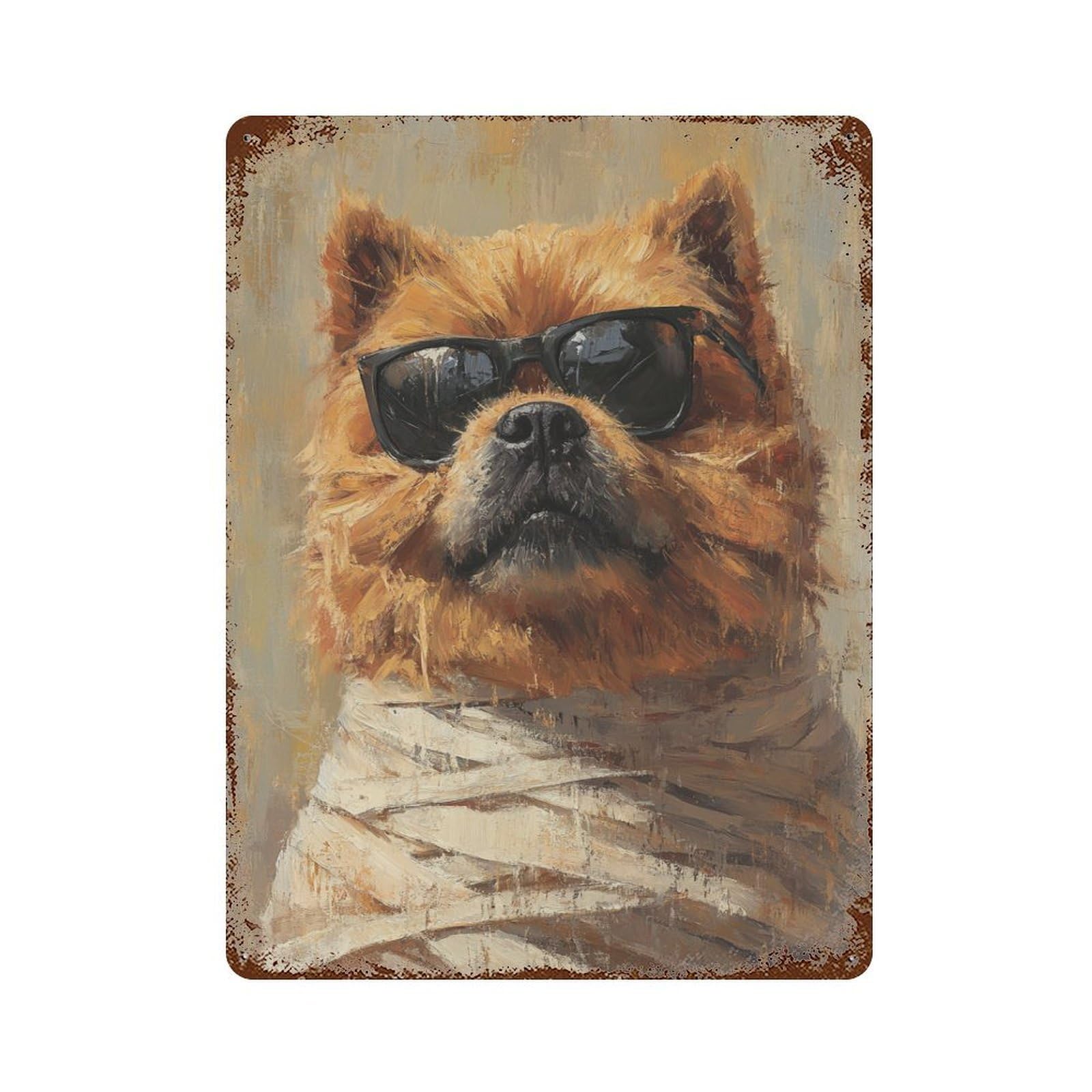 Chihuahua Mummy Sunglasses Art Print Rust Effect Tin Sign 15.7"x11.8", Rustic Home Decor for Cafe, Home Bar And Lounge Decor