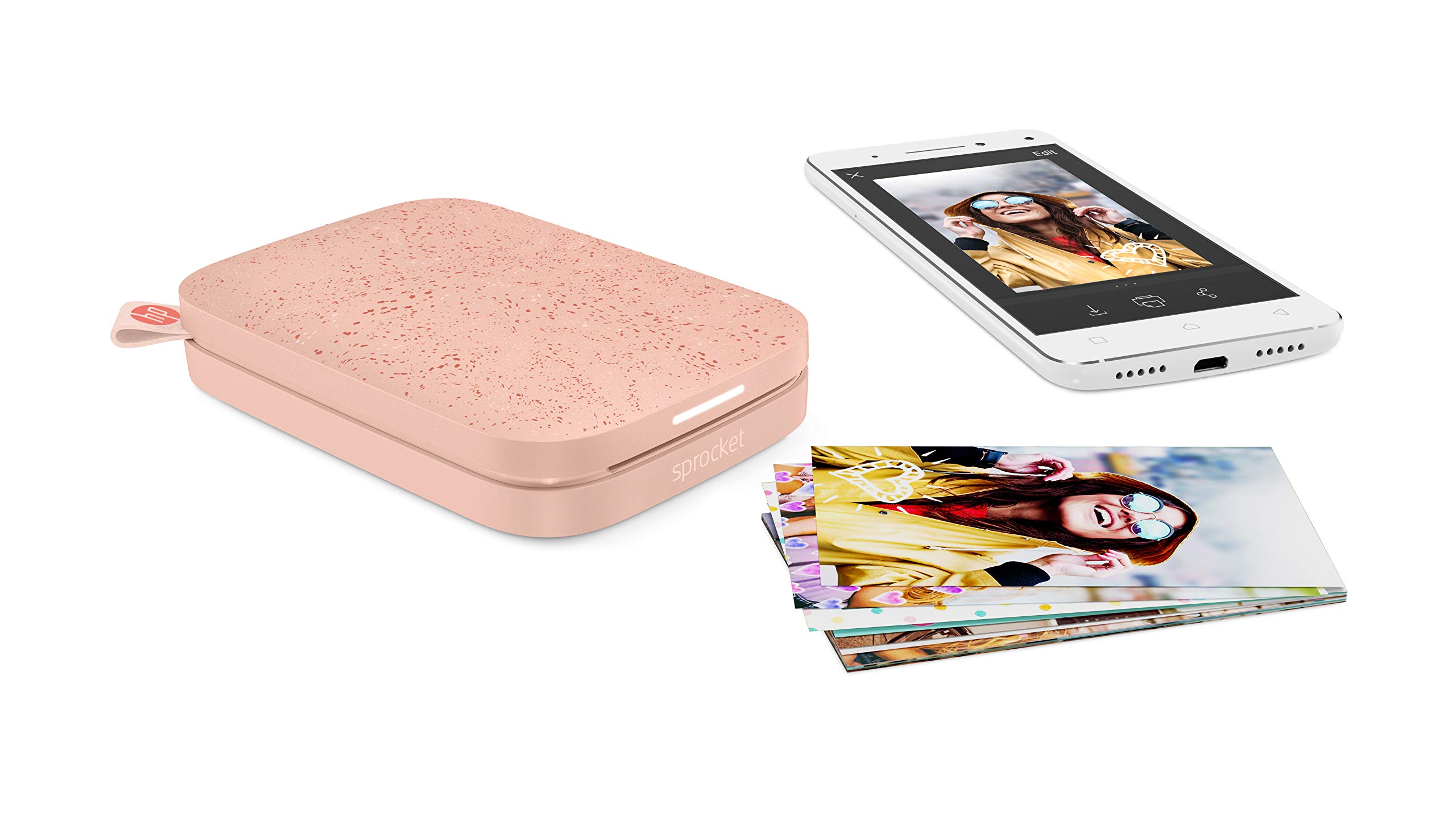 HP Sprocket 200 - Impresora fotográfica portátil (tecnología de impresión Zink, Bluetooth, fotos 5 x 7.6 cm), blush