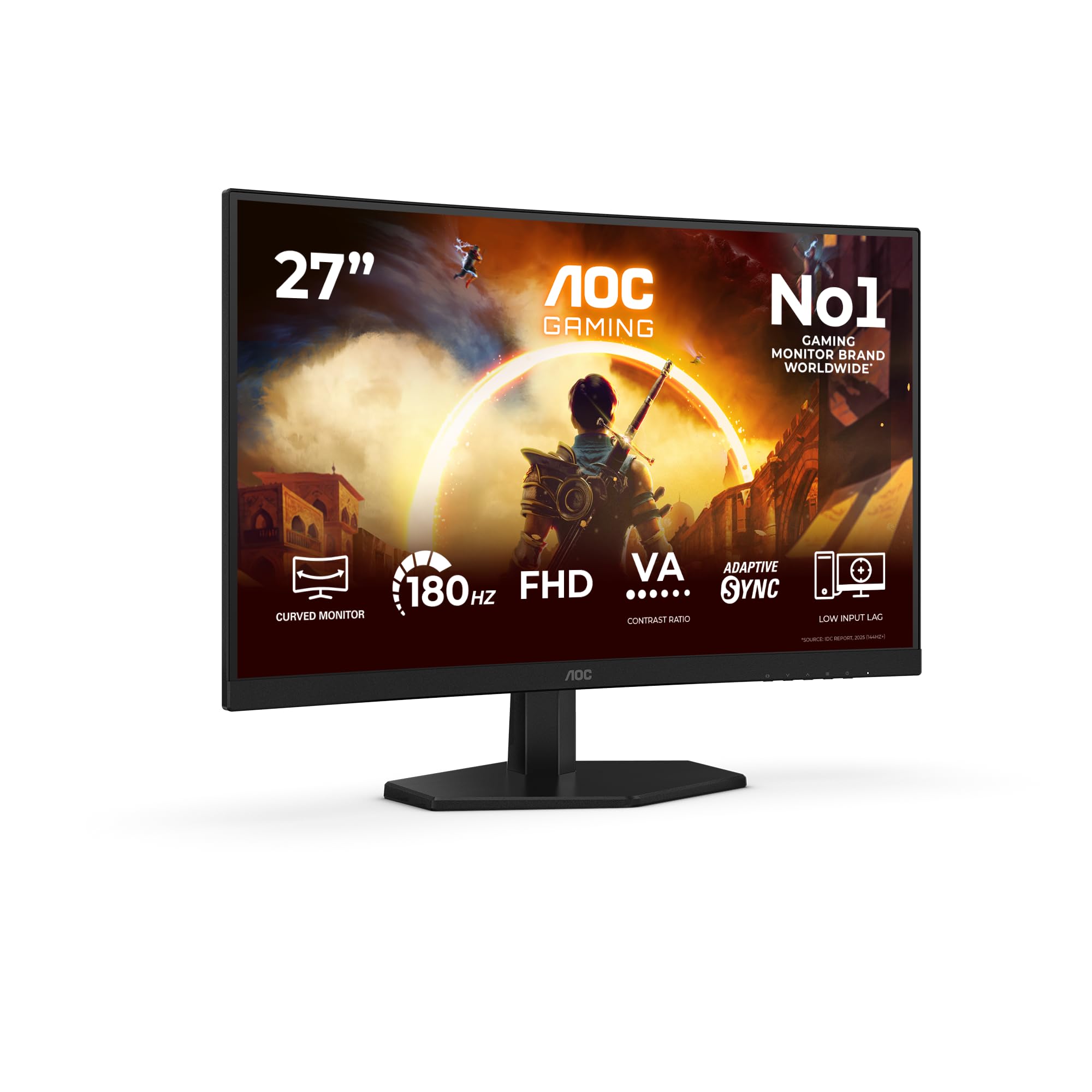 AOC Moniteur Incurvé, C27G42FE 27 Pouce 180Hz, VA Dalle, 4ms GtG, HDR10, FreeSync, (1920x1080 HDMI 1x 1.4 DP 1x 1.2) Noir