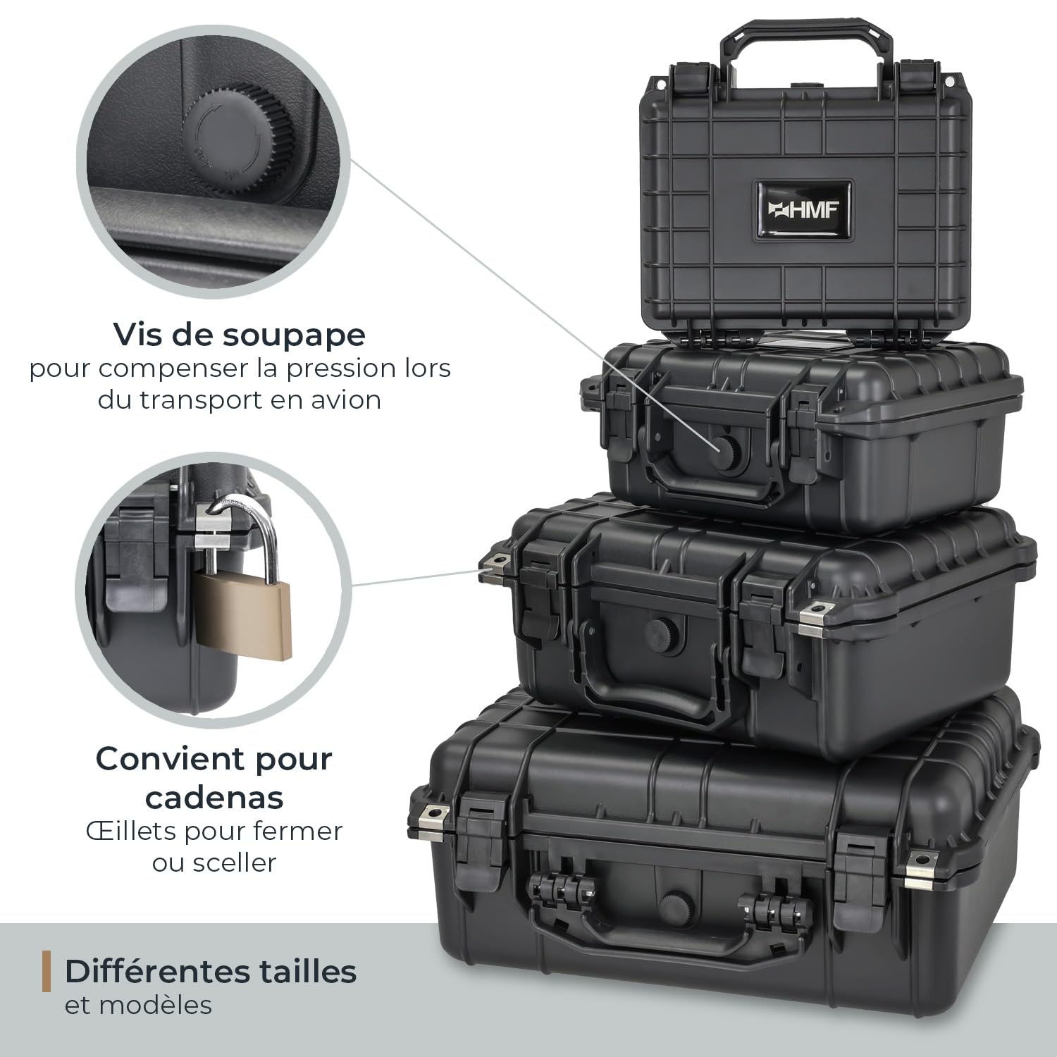 Mallette Rigide IP67 HMF ODK100 étanche Eau Poussière Mousse prédécoupée Valise Protection Photo Outils 41x32x17.5cm Noir