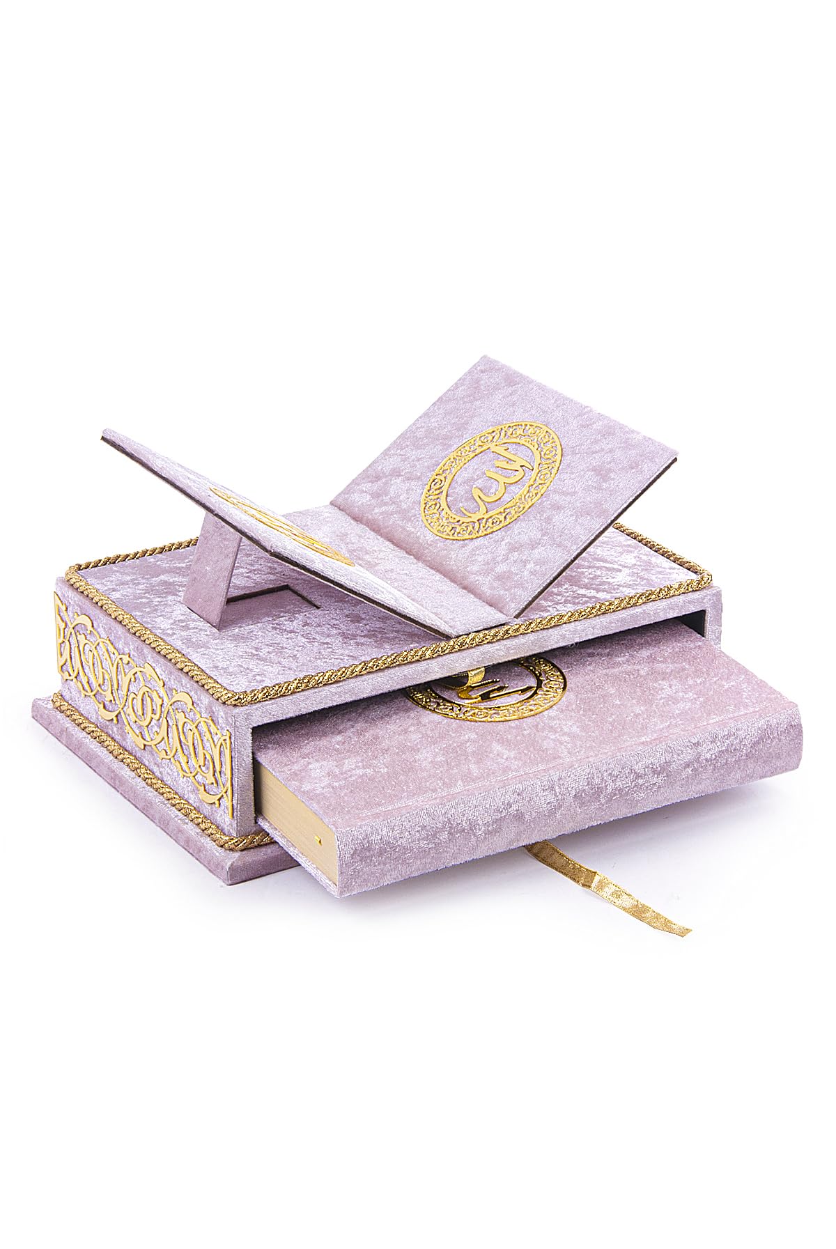 ihvan online, Ensemble cadeau du Saint Coran en arabe, Support de livre, Support de Coran de bureau, Rehal, Coffret recouvert de velours Rihal, Cadeaux islamiques décoratifs pour musulmans, Rose