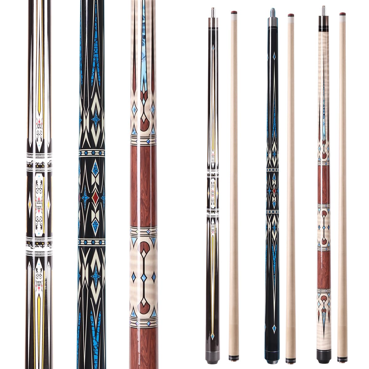 Teekerwang 1/2 Pool Cue Stick - 58 inch Maple Billiard Pool Stick, Maple Pool Cue Stick Kit, 2-Piece Billiard Pool Cue Stick (3 Pcs)