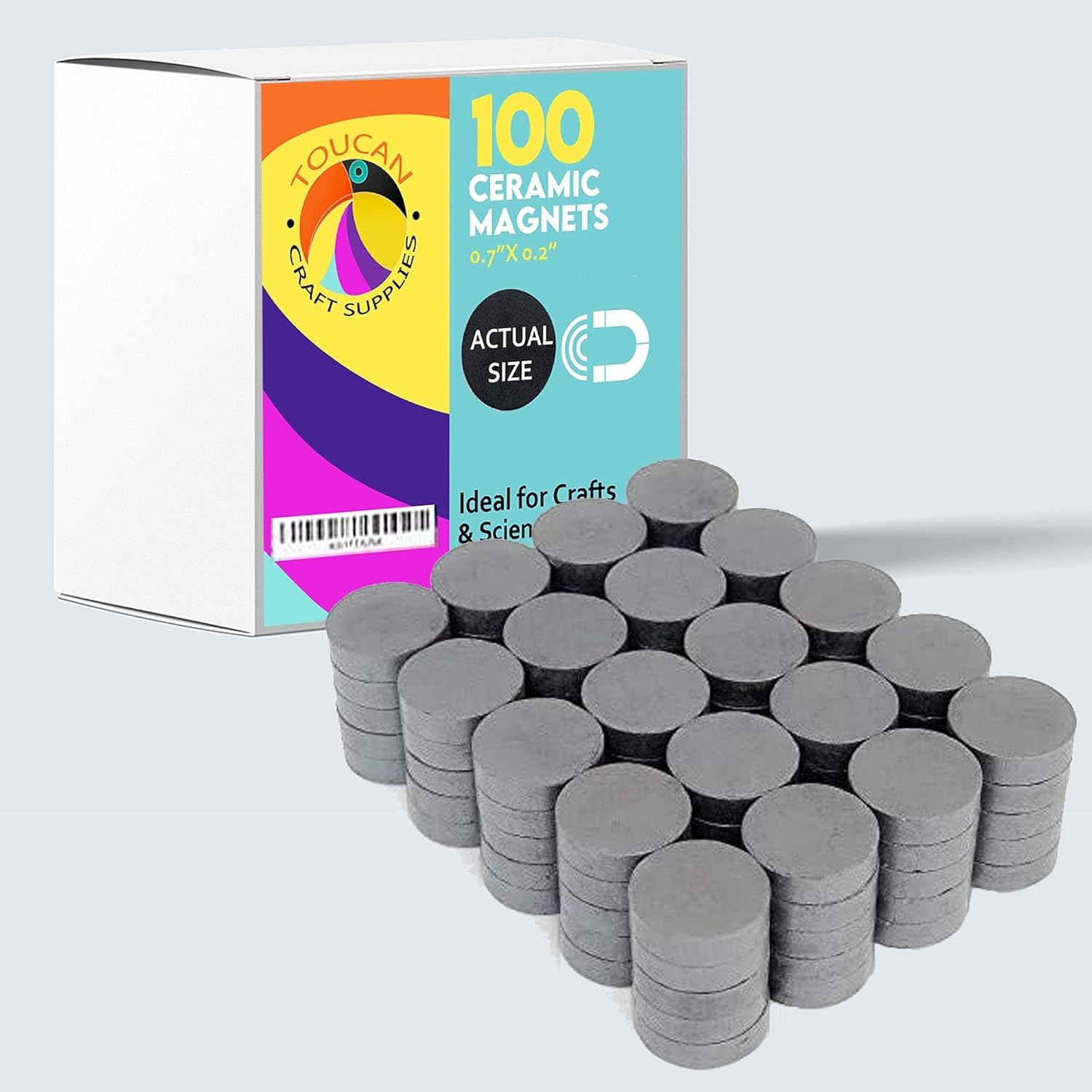 Ceramic Magnets – 100 Round Discs (.7” x .2”) for Science Projects and Crafts – Industrial Strength for use in School, Work, and Home