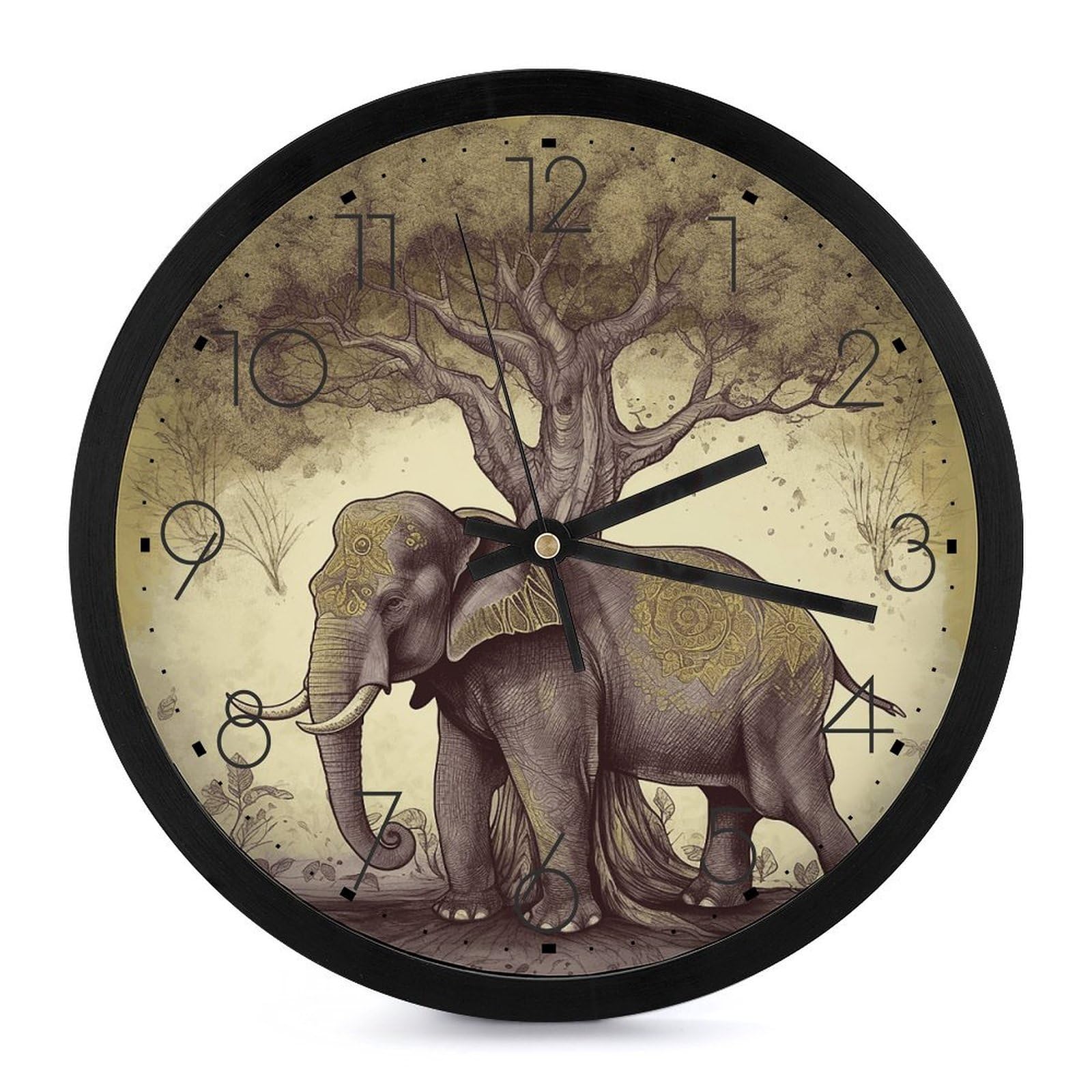 Horloge murale silencieuse sans tic-tac 25,4 cm design éléphant asiatique
