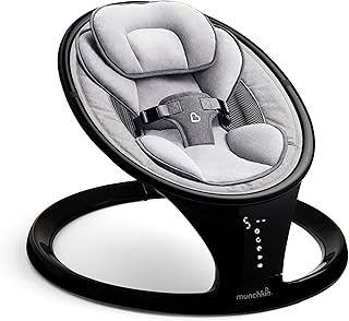 Munchkin Baby Swing, Portable and Lightweight, Bluetooth Enabled Electric Infant Rocker with Natural Sway in 5 Ranges of Motion, Newborn Nursery Essentials, Black/Grey