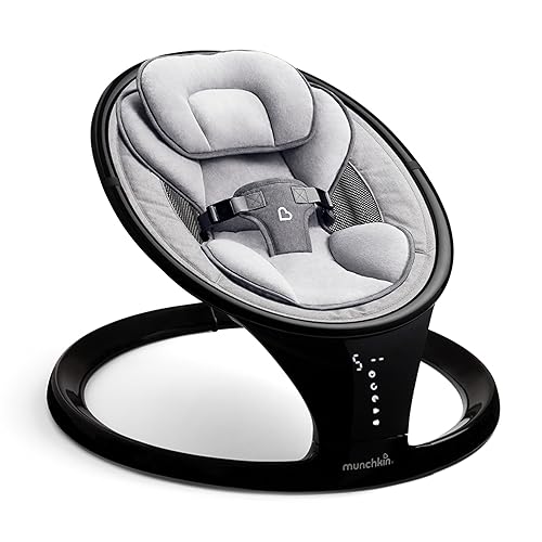 Munchkin Columpio de bebé ligero habilitado para Bluetooth con balanceo natural en 5 rangos de movimiento, incluye control remoto, color negro