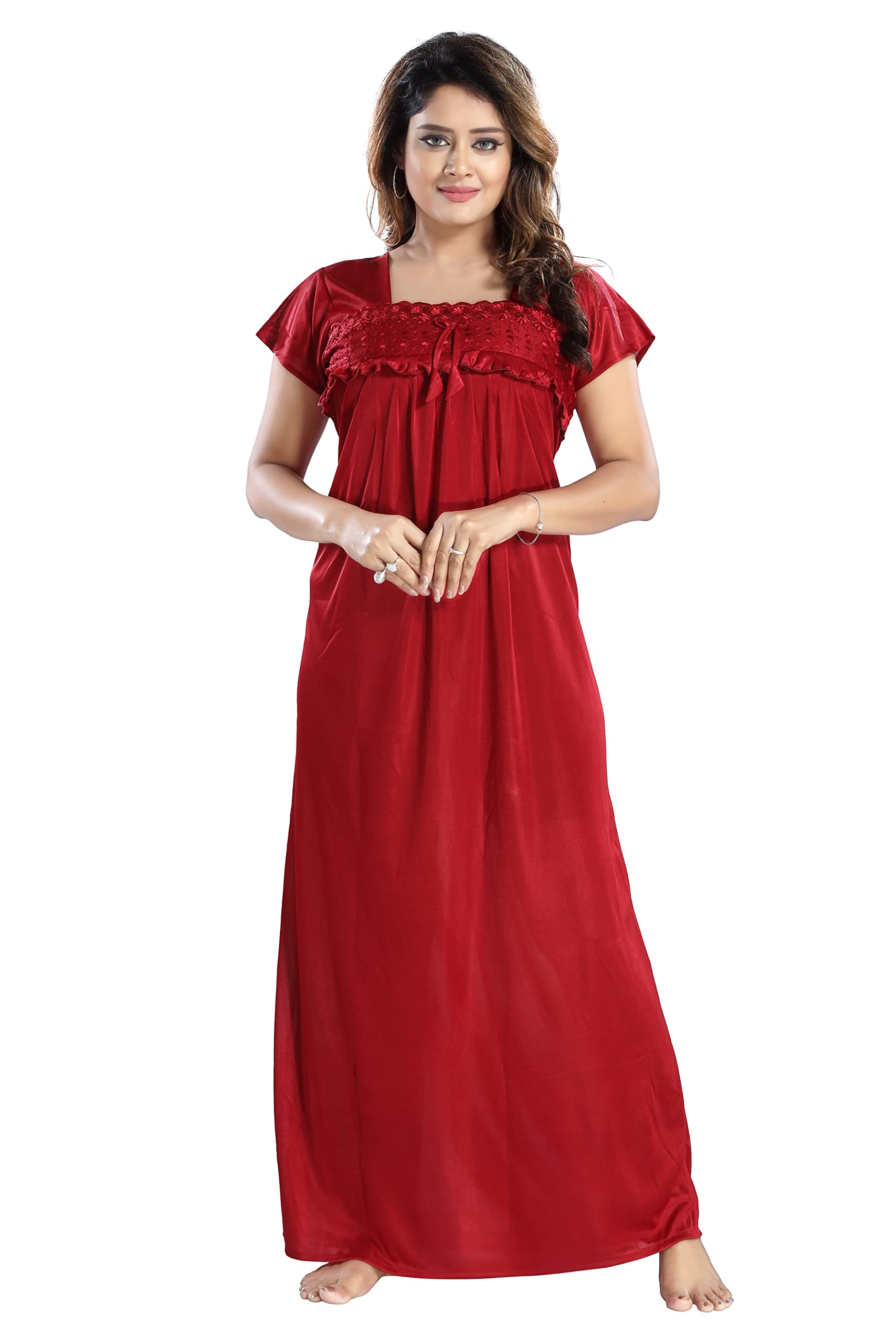 Women Maternity Nighty Maroon Soft & Comfortable Feeding Gown Breathable Cotton Nursing Nightwear Ideal for Pregnancy & Postpartum Care-image-38