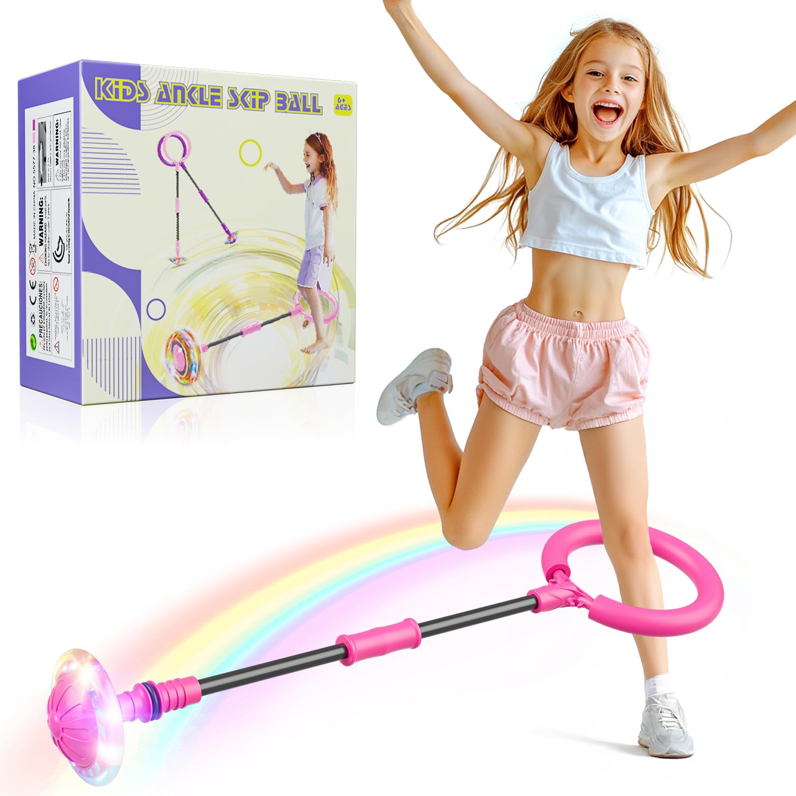 Flooyes Skip Ball for Kids, Ankle Ball Toy with Counter, Timer and Cal Calculator, Girl Birthday Gifts for Age 6 7 8 9 10+, Rechargeable Colorful Flash Wheel Jumping Balls for Girls Boys