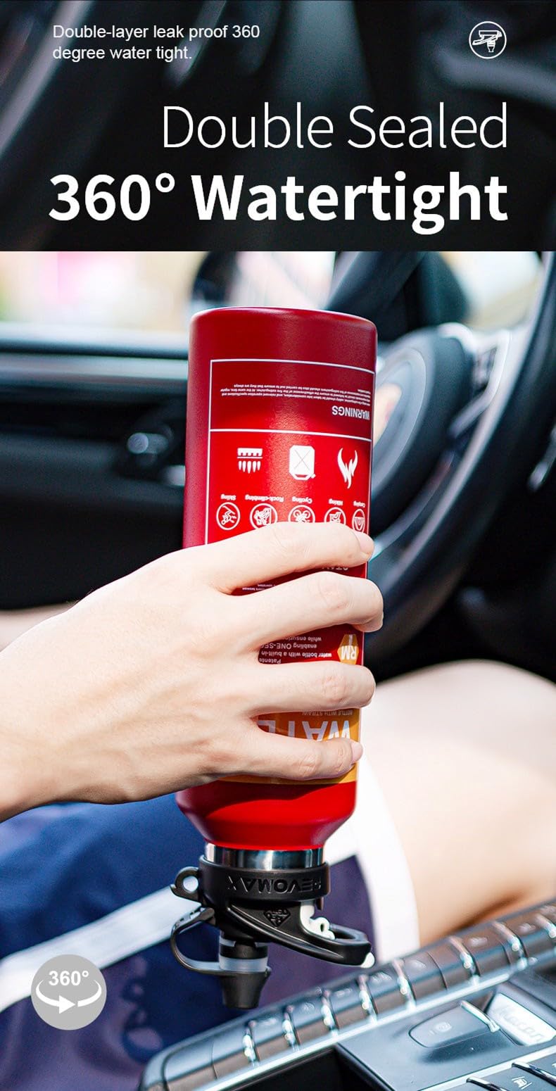 REVOMAX Sportflasche im Feuerlöscher-Design, 592 ml (20oz), mit Einhandöffnung, hält 36 Stunden kalt oder 18 Stunden heiß, auslaufsicher, Sportflasche für Schule, Reisen, Fitnessstudio etc.