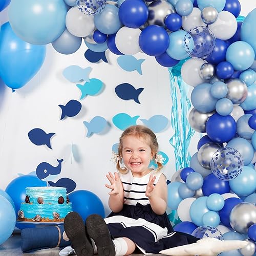 Miniatura 7 de RUBFAC Kit de arco de guirnalda de globos azules, globos azules y blancos, arco de globos plateados azul real azul bebé blanco para baby shower,