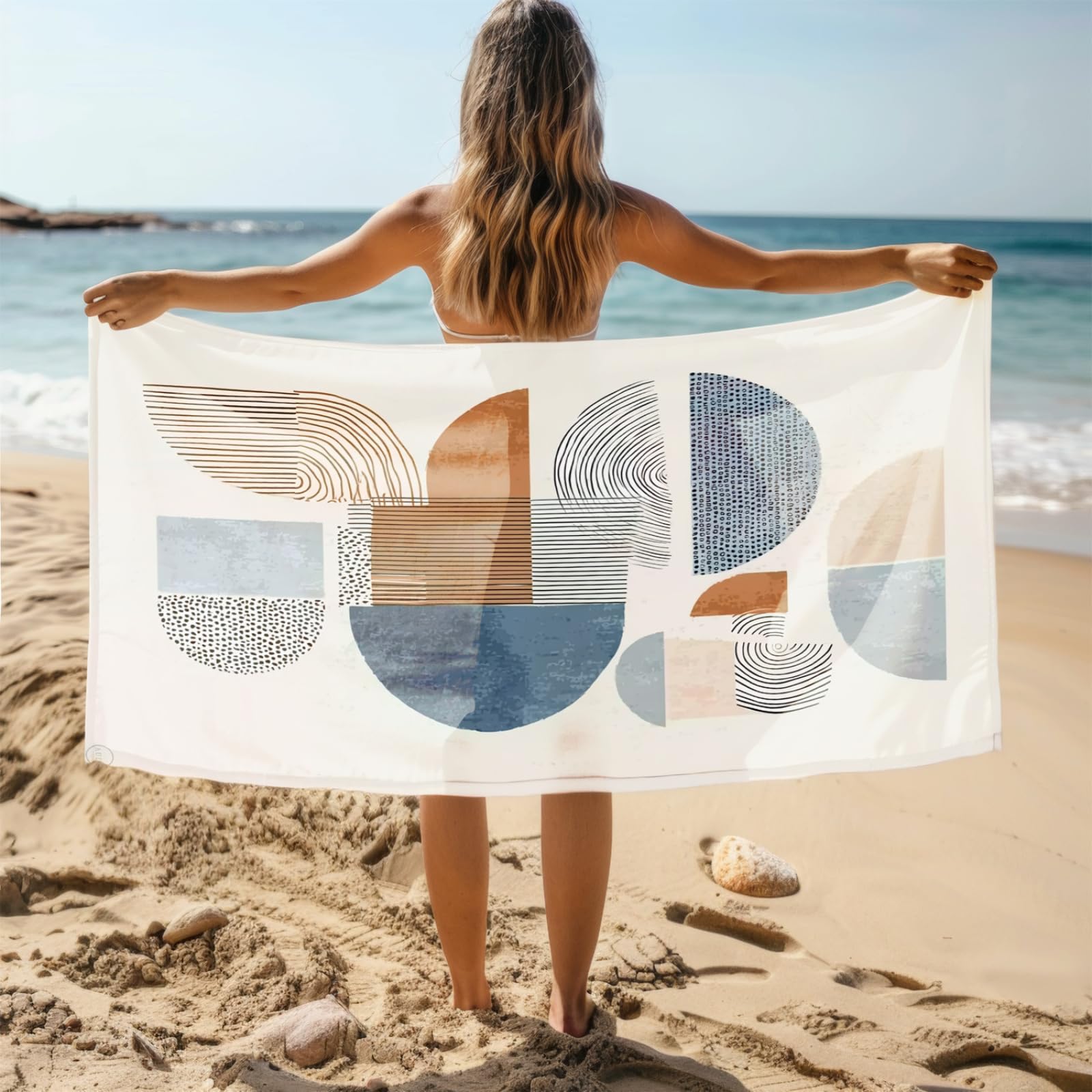 Generisch XXL Strandtuch Microfaser 180 X 90 Himmelblau Braun Muster Strandhandtuch Groß Kompakt Und Sandfest Schnelltrocknend Reisehandtuch Für Den Strand Gym Travel Sauna