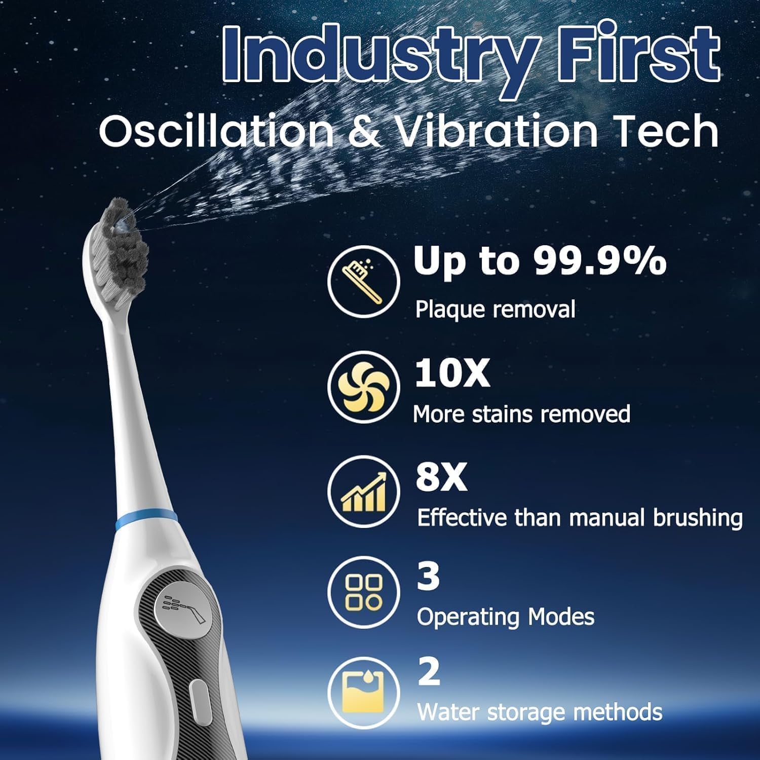 Electric Toothbrush with Water Flosser-Flosses, Vibrates and Oscillates(The 1st Tech), 3-in-1 Upgraded Pro Flossing Toothbrush with 5 Brush Heads, Plaque Removal for Sensitivity, Braces (White)