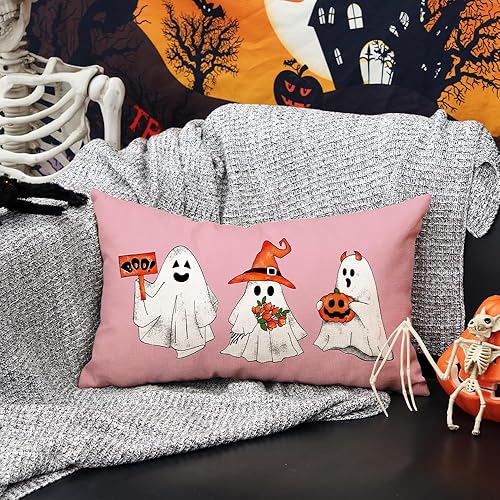 Miniatura 8 de DFXSZ Funda de almohada de Halloween de 12 x 20 pulgadas, diseño de calabaza fantasma de Halloween, decoración de sofá cama 020