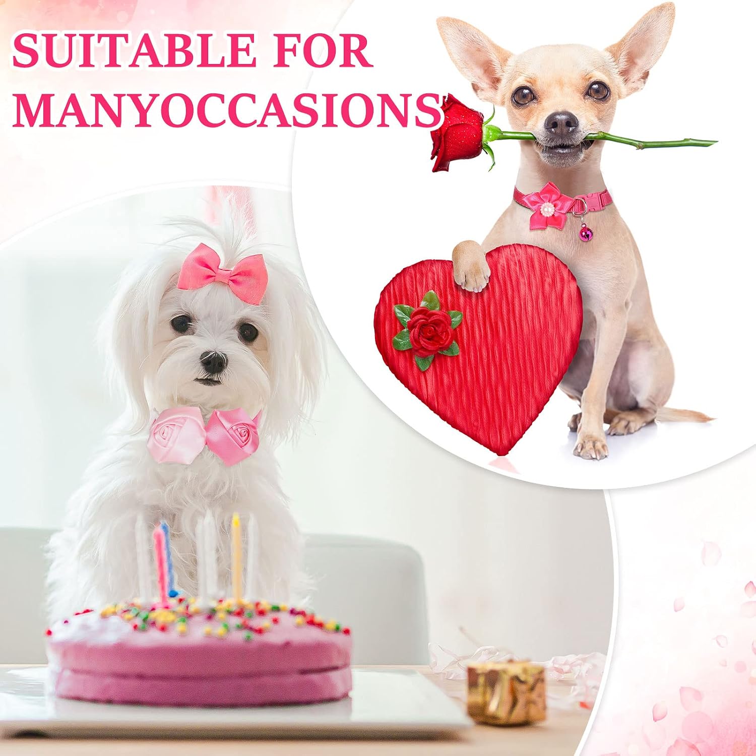 Tudomro 40 Pcs Flower Collar Dog Flowers Bows Puppy Summer Adjustable Small Middle Dogs Cats Rose Dog Accessories Embellishment Decor for Party Wedding Pet Collar Accessories(Multicolor)