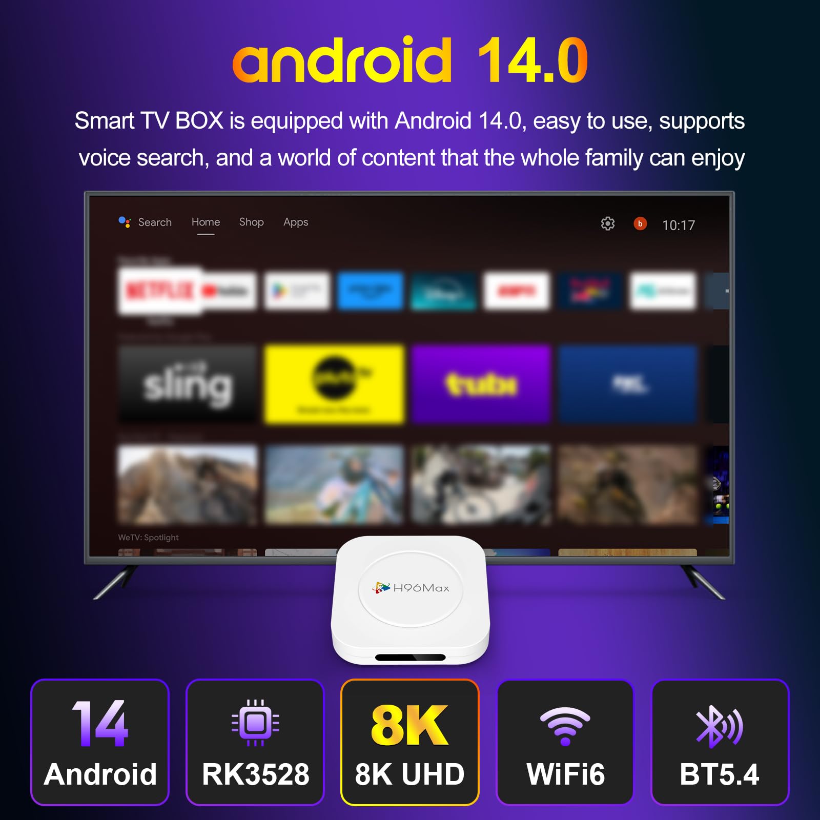 H96Max M1 Plus Android 14.0 TV Box 2GB RAM 16GB ROM Mali-450 RK3528 Quad Core Arm Cortex A53 Support 2.4G/5G WiFi BT5.4 Smart TV Box - Model No.: H96Max M1 2GB 16GB