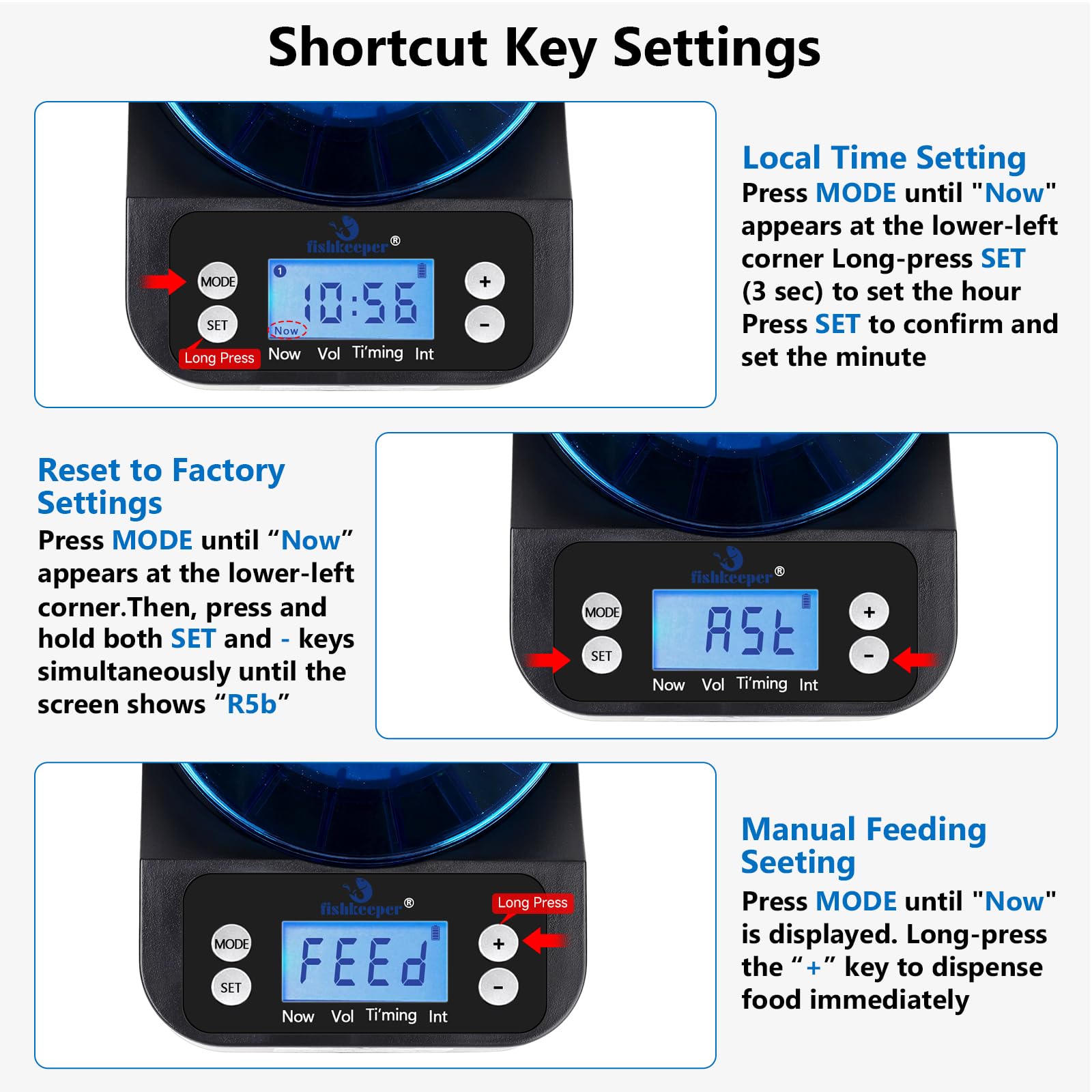fishkeeper Mangeoire automatique pour poissons pour aquarium – Distributeur automatique de nourriture rechargeable et de précision pour poissons et tortues Betta, anti-humidité et anti-humidité
