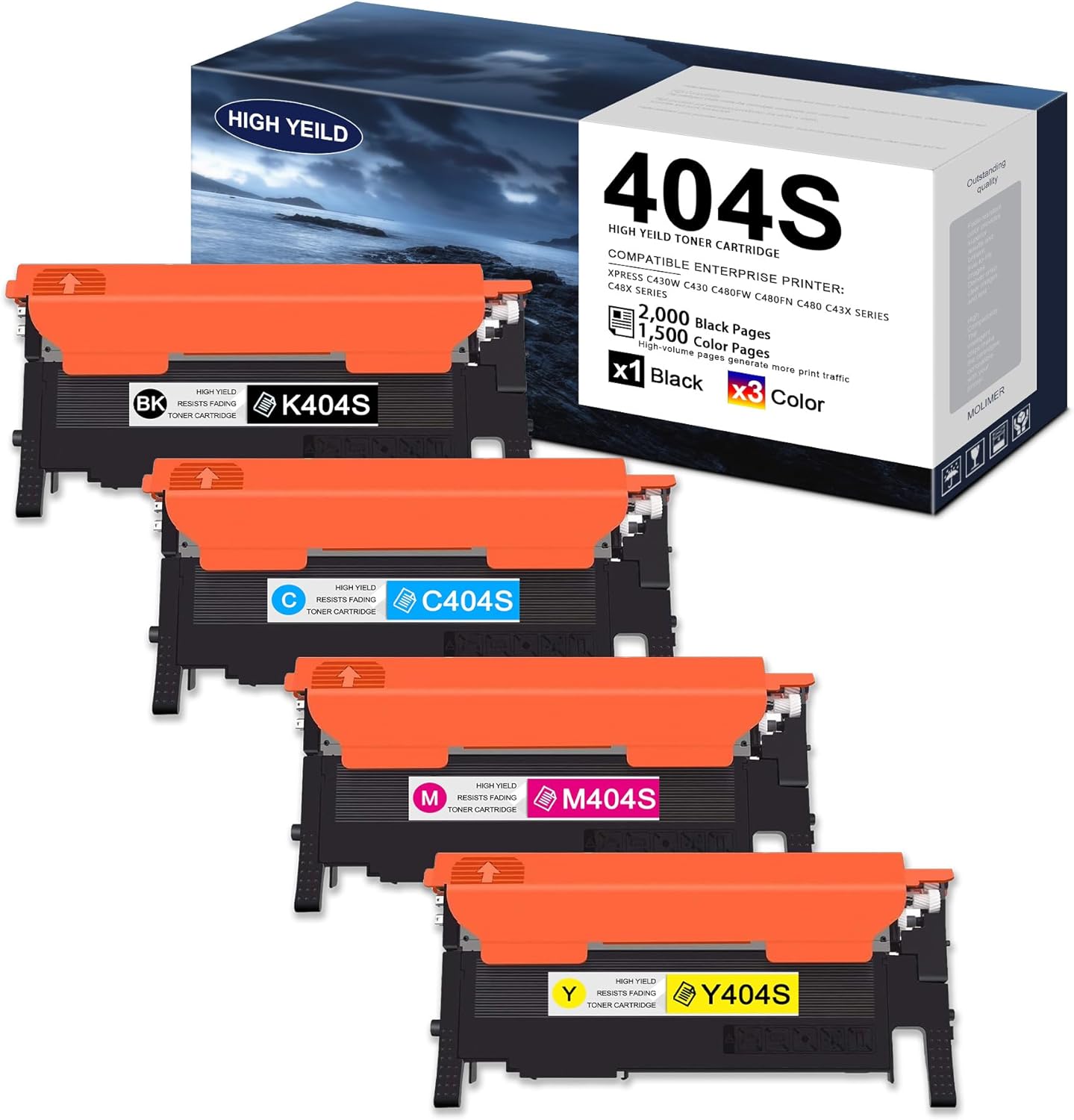 CLT-404S CLT 404S Toner Cartridge Set Replacement for Samsung CLT-K404S CLT-C404S CLT-M404S CLT-Y404S Toner for Xpress C480FN C430 C480 C480FW C430W Printer Toner Cartridge (4 Pack)