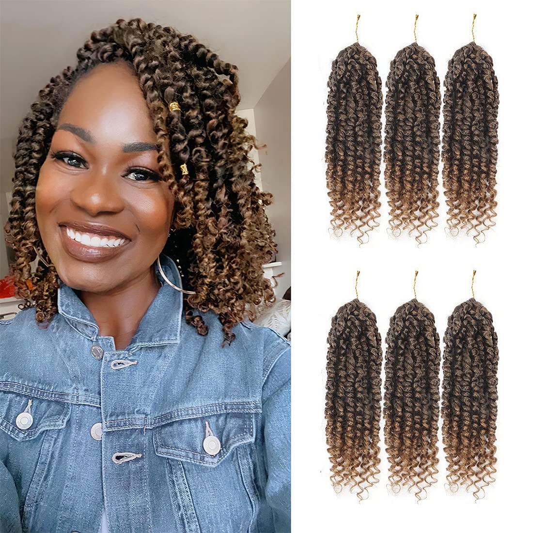 BLEXCO6 Packs Passion Twist Hair, Passion Twist Crochet Hair for Black Women, Soft Crochet Pretwisted Curly Hair Passion Twists Synthetic Braiding Hair Extensions (10inch, T30)