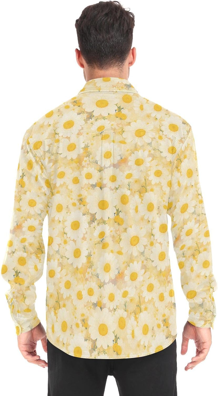 KLL Delicate Daisy Print Ladies Mens Wrinkle Free Rugby Shirts Daily Wear Long Sleeve Tops
