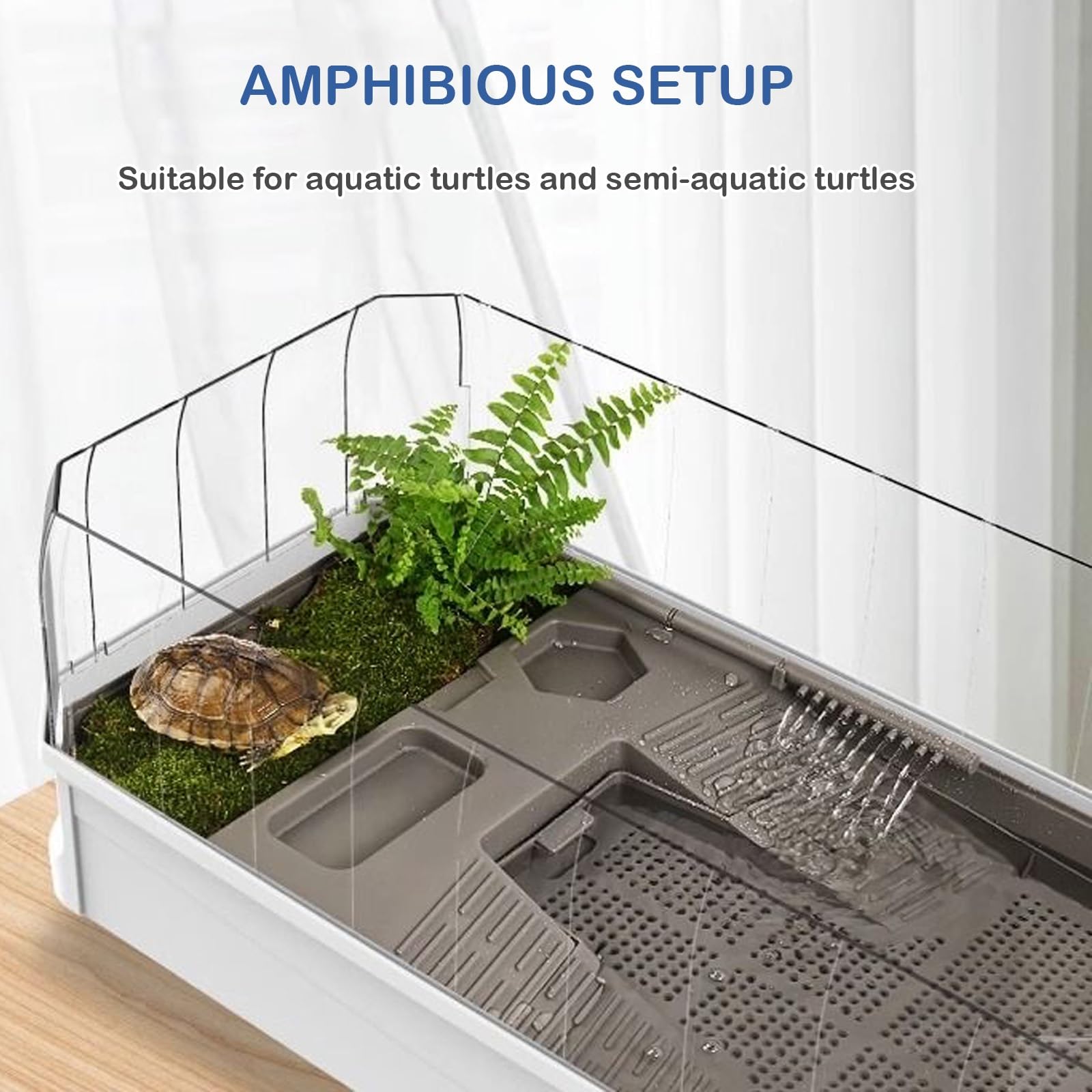 Terrarium Schildkröte - Schildkröten Terrarium Zubehör Wasserschildkröten Aquarium Komplettset mit Deckel | Wasserfiltration im Kreislauf | Terrarien für Reptilien & Amphibien | Turtles-Tank Acryl(Gre