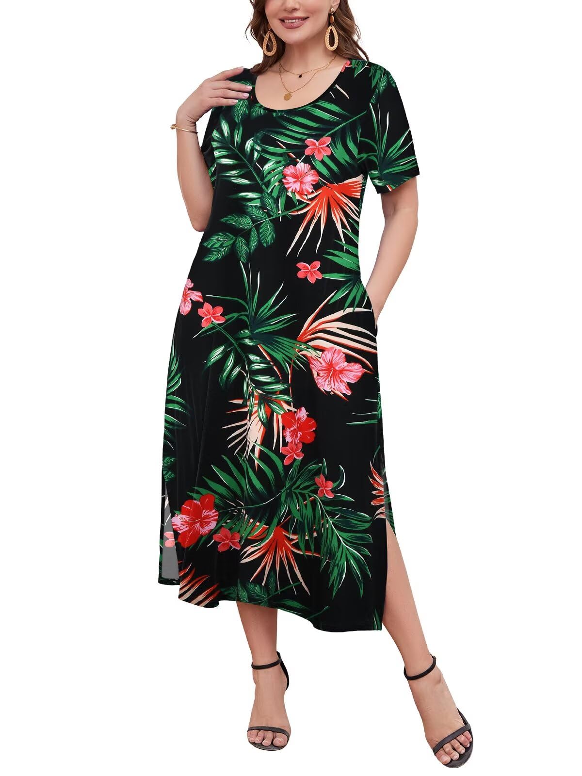 LARACE Plus Size Maxi Dress, Womens Short Sleeve T Shirt Dress with Pockets